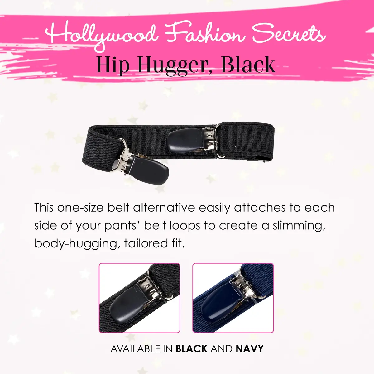 Hollywood Fashion Secrets Hip Huggers Elastic Belt Alternative Black | Seamless Fit & Slimming - view 3
