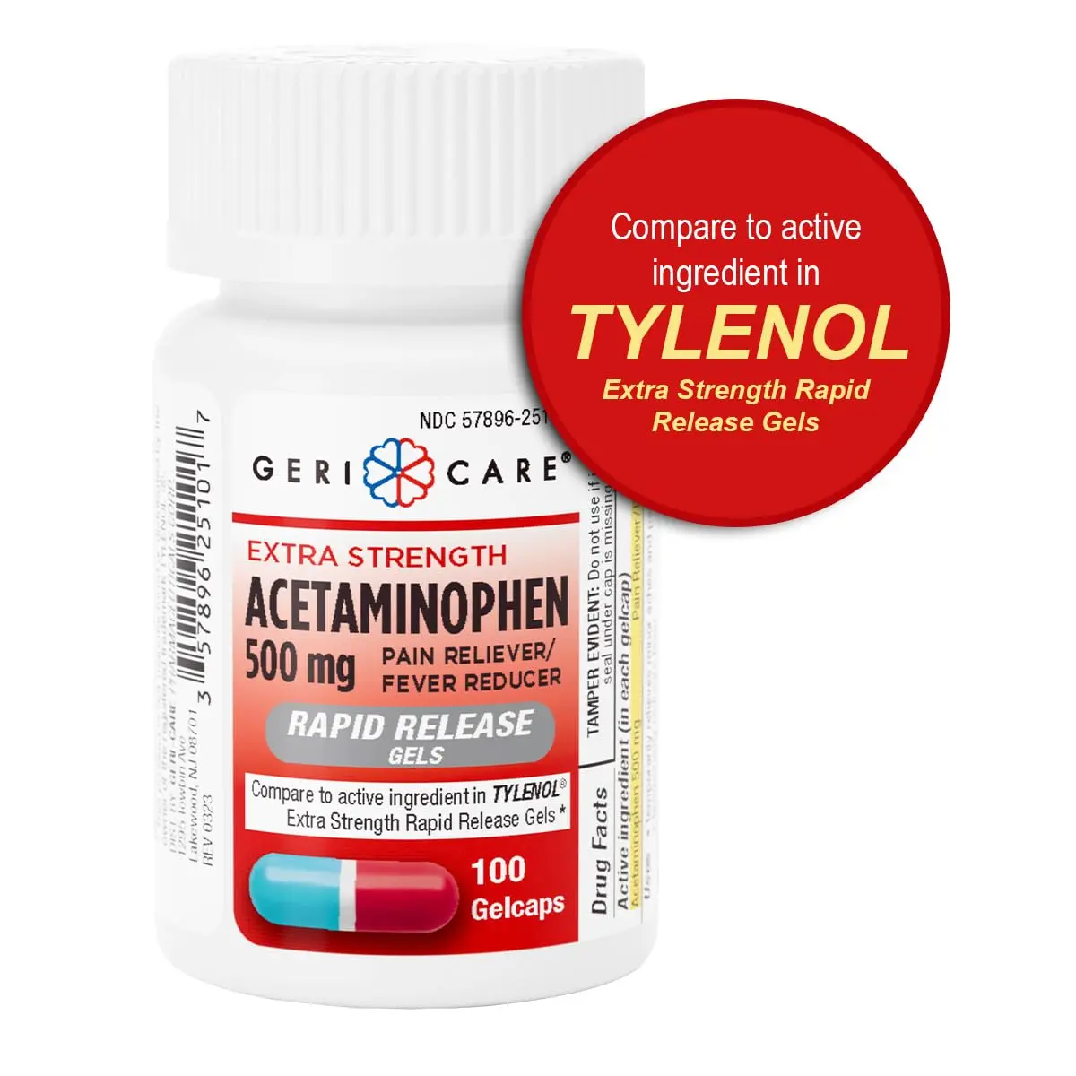 GeriCare Extra Strength Acetaminophen 500mg | Rapid Release Gelcaps for Fast Pain Relief - view 6