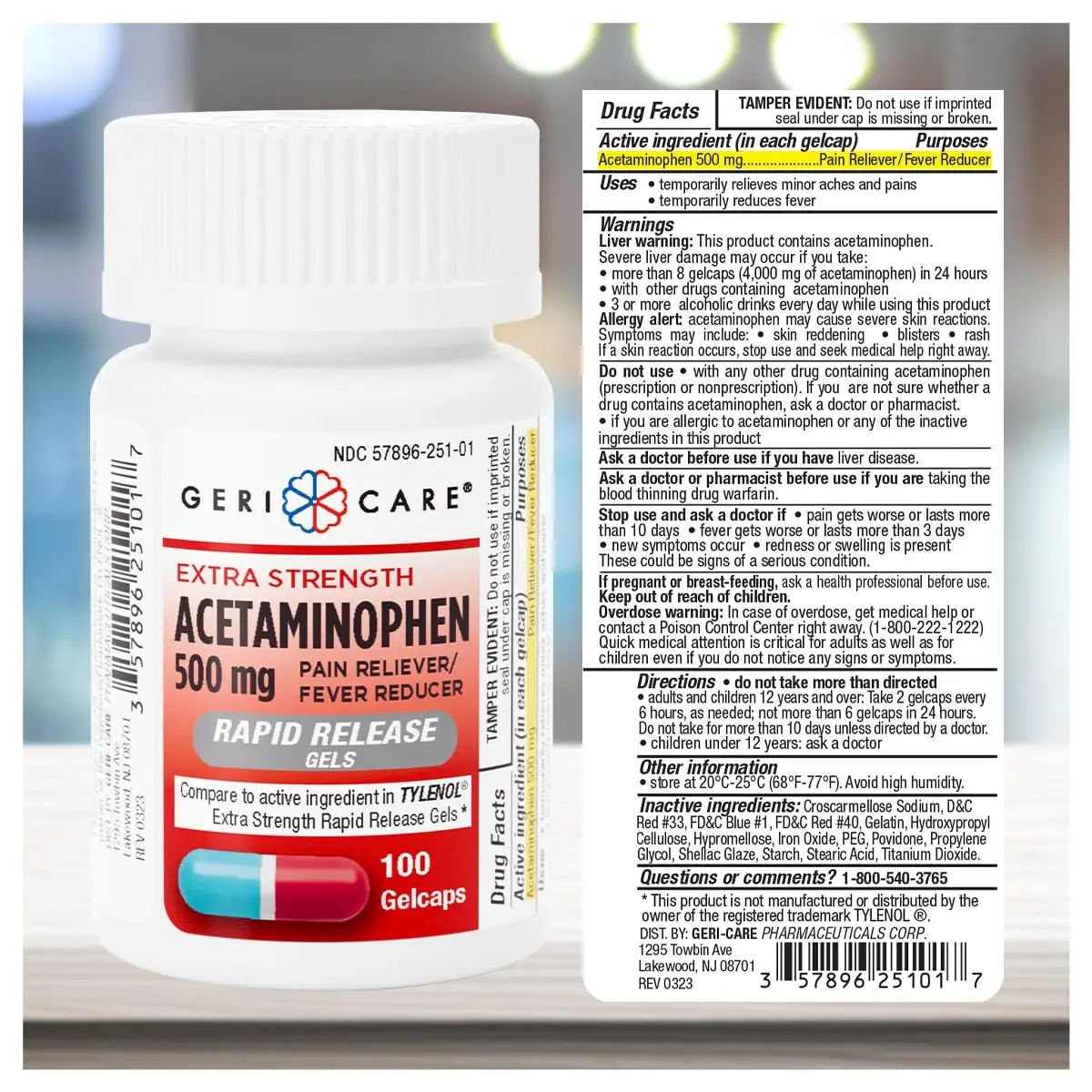 GeriCare Extra Strength Acetaminophen 500mg | Rapid Release Gelcaps for Fast Pain Relief - view 3
