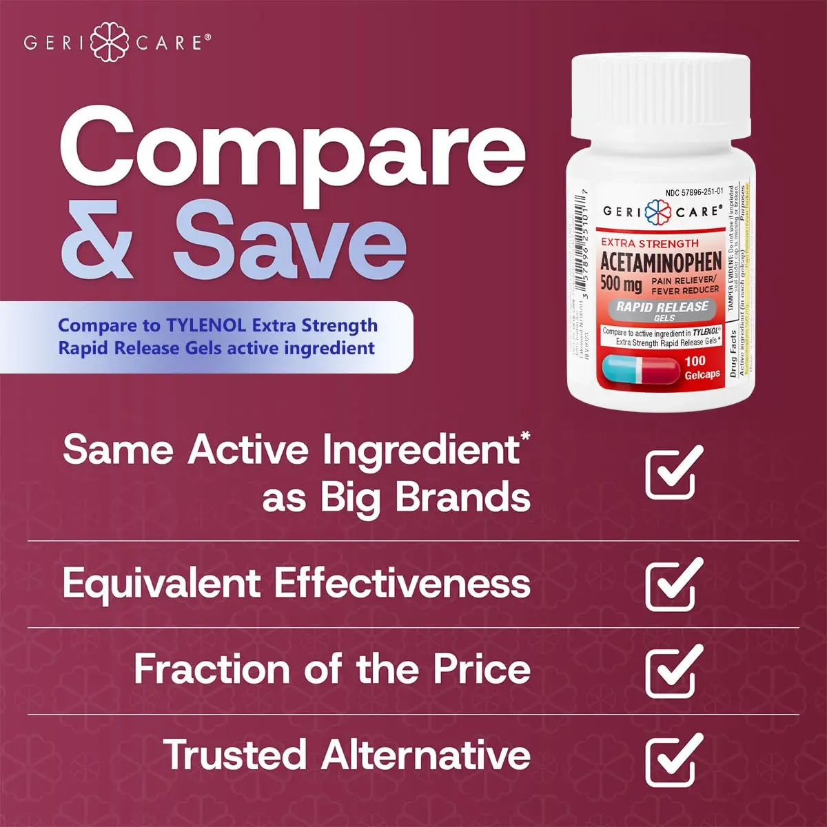 GeriCare Extra Strength Acetaminophen 500mg | Rapid Release Gelcaps for Fast Pain Relief - view 4
