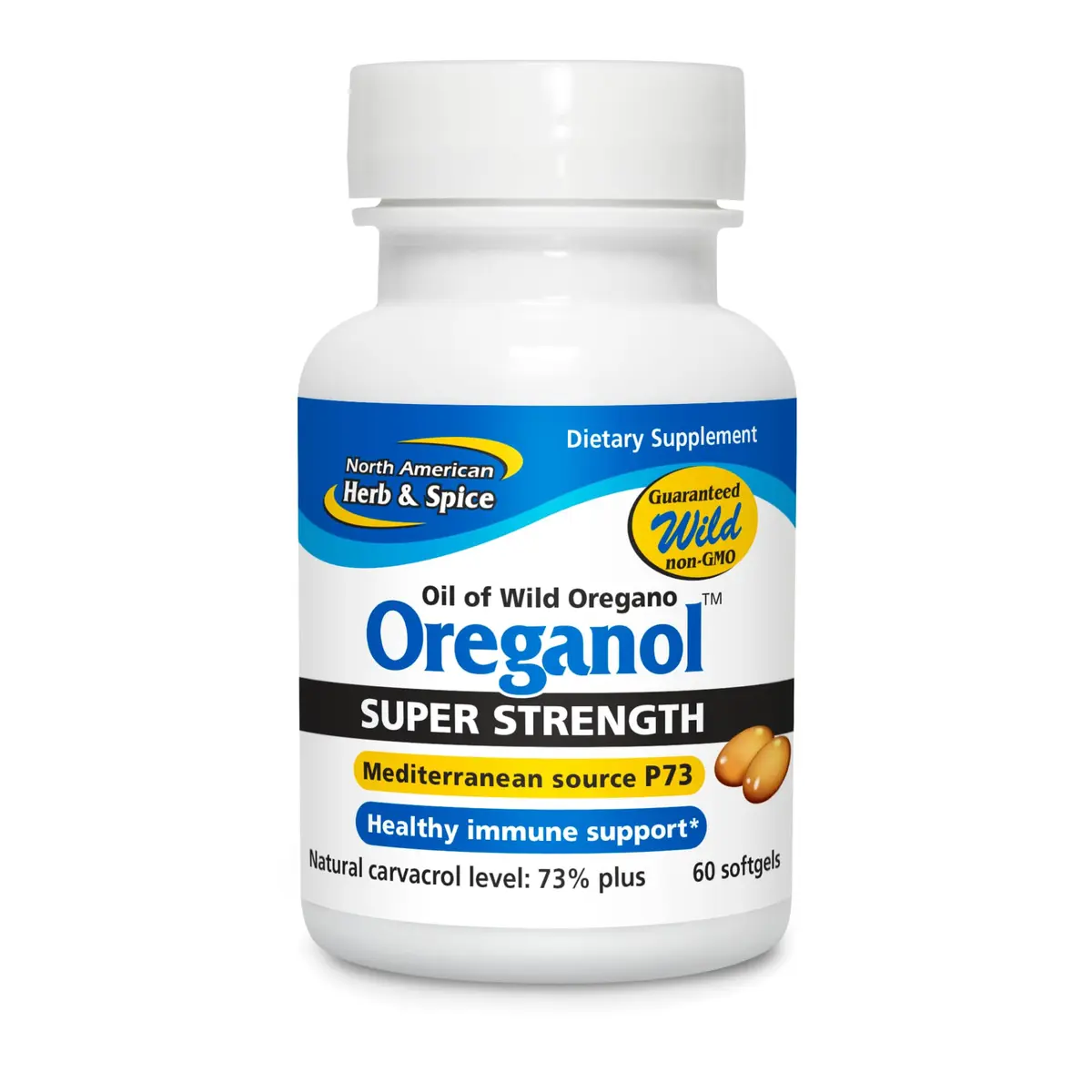 NORTH AMERICAN HERB & SPICE Super Strength Oreganol P73, 60 Softgels | Wild Oregano Oil for Immune Support, Vegan & Non-GMO - main product image