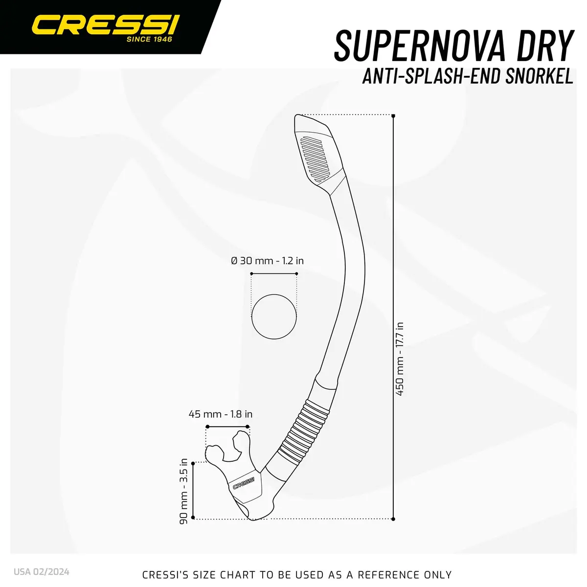 CRESSI Supernova Dry Snorkel Clear/Black | Wide Elliptical Bore for Easier Breathing - view 6