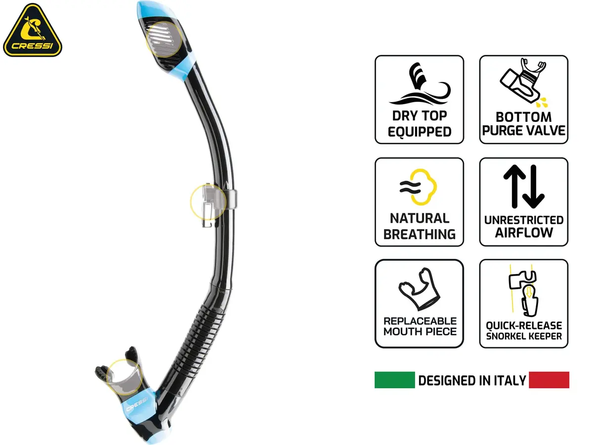 CRESSI Supernova Dry Snorkel Clear/Black | Wide Elliptical Bore for Easier Breathing - view 4