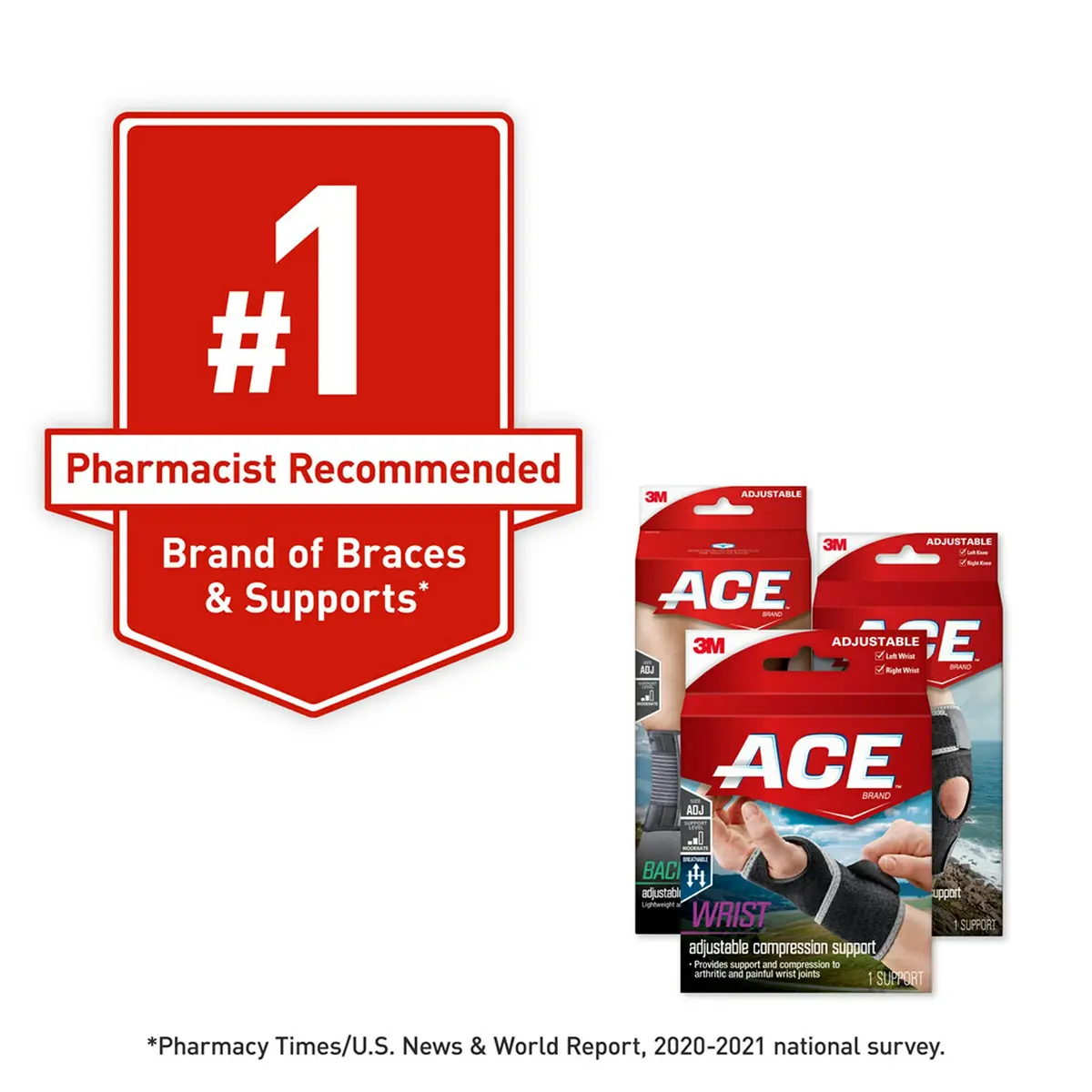 ACE Adjustable Knee Brace Support & Compression for Arthritic & Painful Knees | Breathable, Odor-Resistant, One Size - view 2
