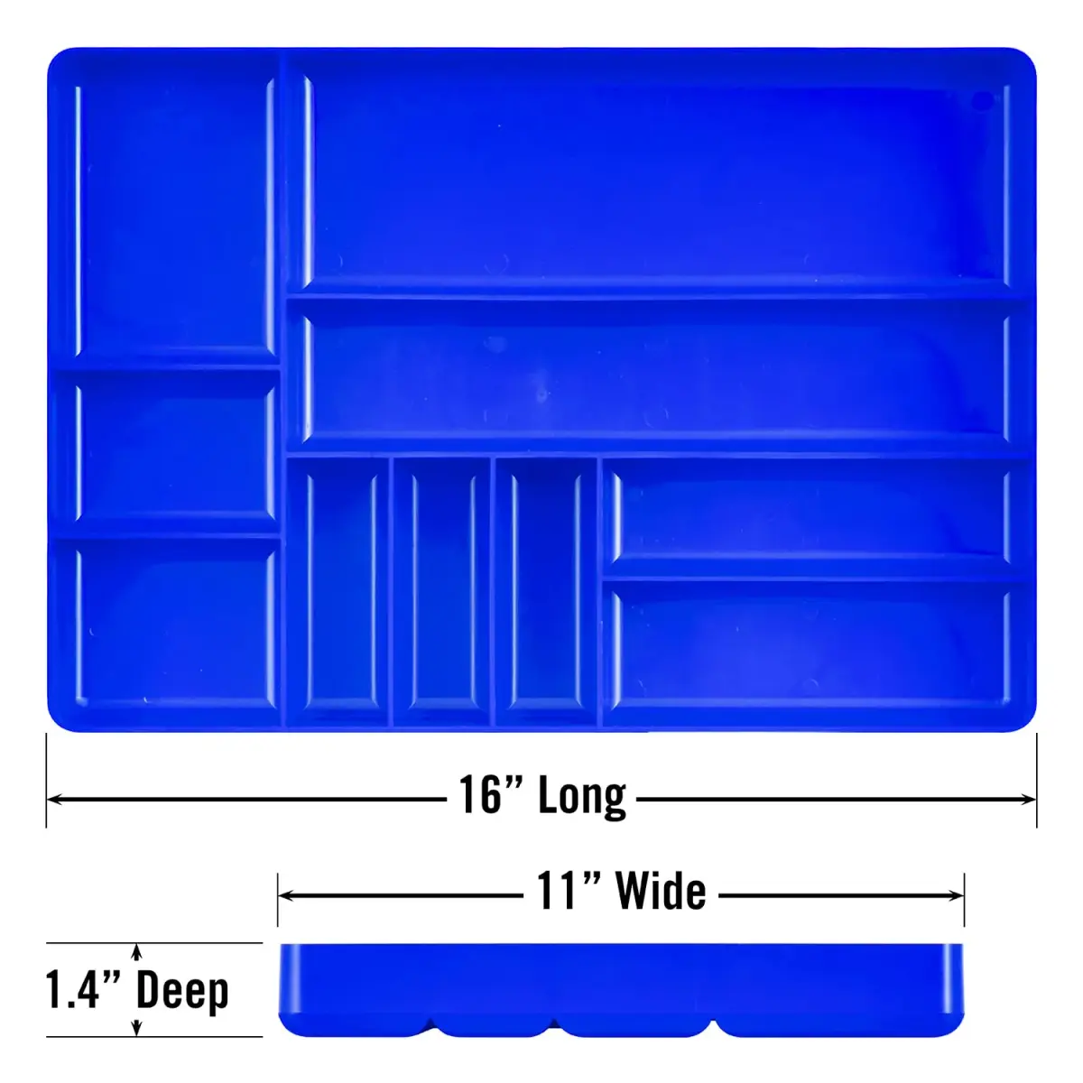 Ernst Manufacturing 10-Compartment Drawer Organizer Tray Blue | Heavy Duty Stackable Plastic for Garage Tools, Nuts, Bolts, Parts - view 7