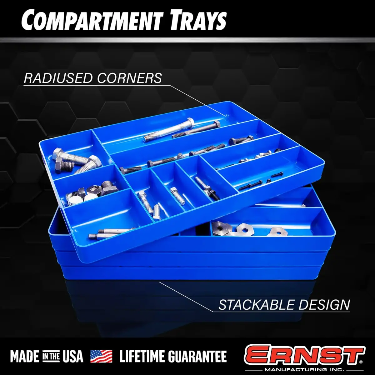 Ernst Manufacturing 10-Compartment Drawer Organizer Tray Blue | Heavy Duty Stackable Plastic for Garage Tools, Nuts, Bolts, Parts - view 2
