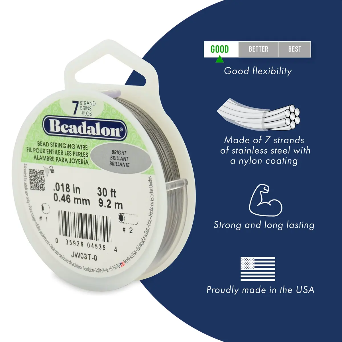 Beadalon 7-Strand Stainless Steel Beading Wire, 0.46 mm (0.018 in) - Satin Gold | Jewelry Making - view 2