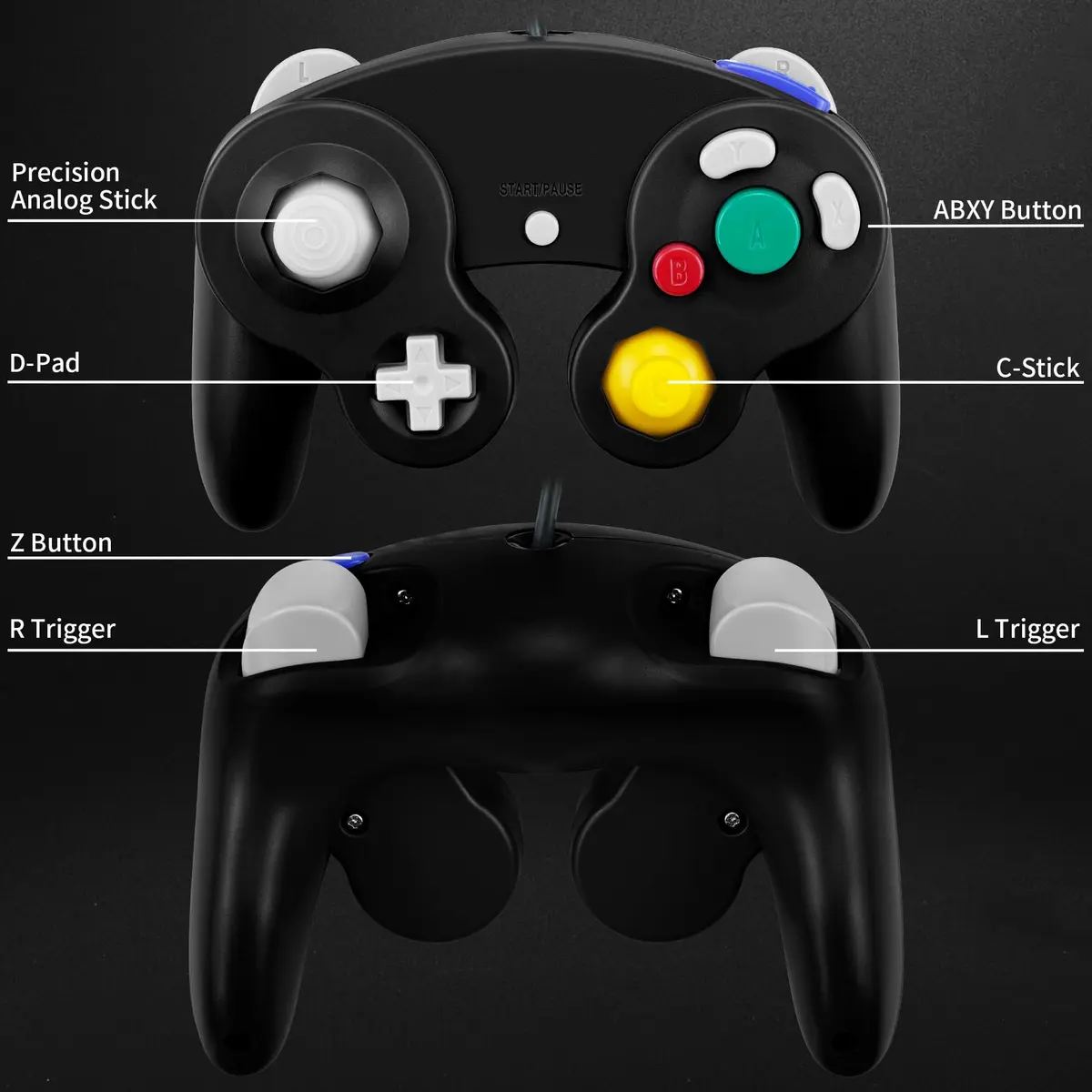 CirKa Wired Controller for Nintendo GameCube & Wii - Black | Dual Analog Joysticks & Vibration - view 4