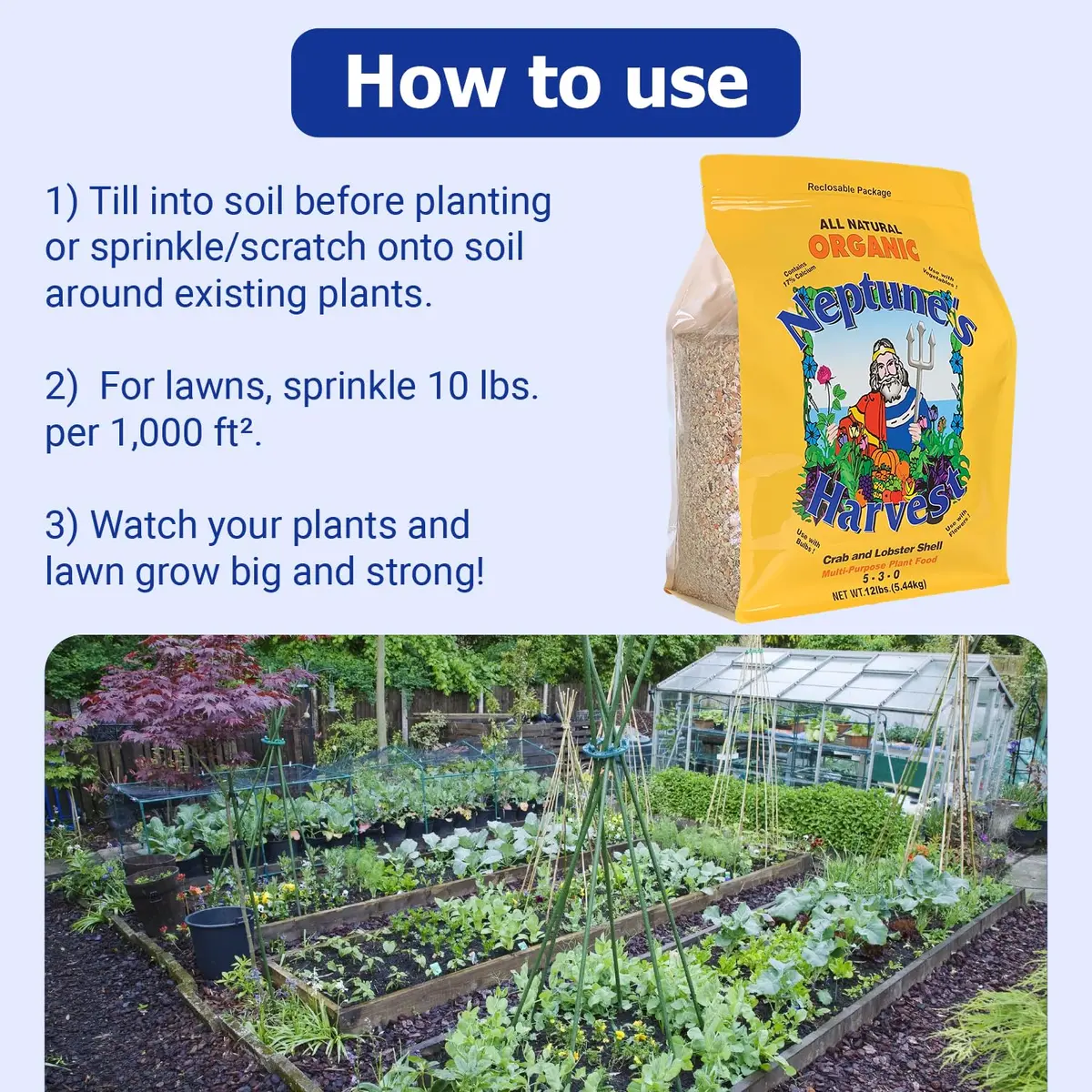 Neptune’s Harvest Organic Crab & Lobster Shell Fertilizer 12 lb | Organic Plant Food for Soil & Gardens - view 4