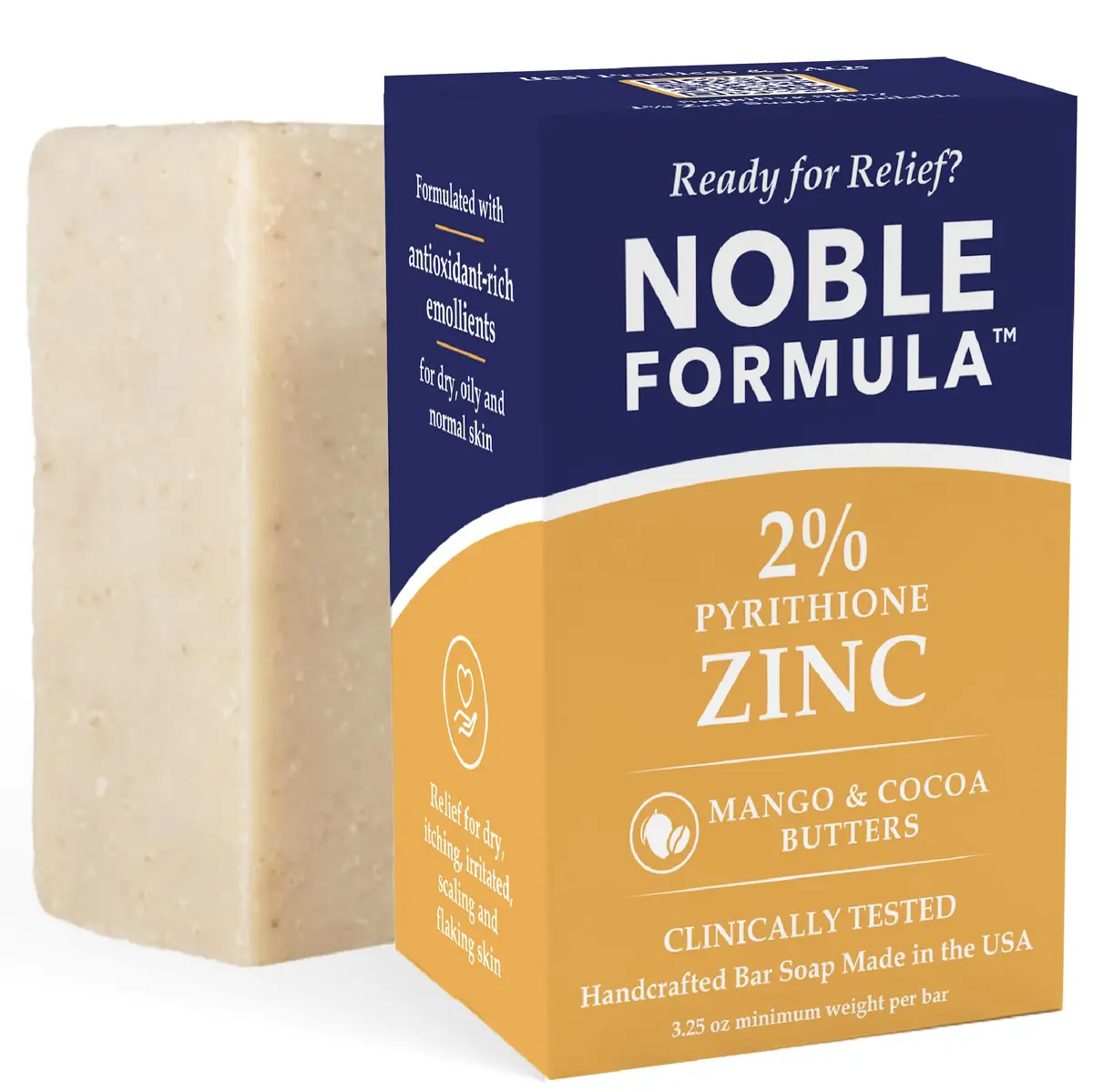 Noble Formula 2% Pyrithione Zinc Bar Soap for Flaky, Itchy Skin | Gentle, All Skin Types, 3.25 oz - main product image