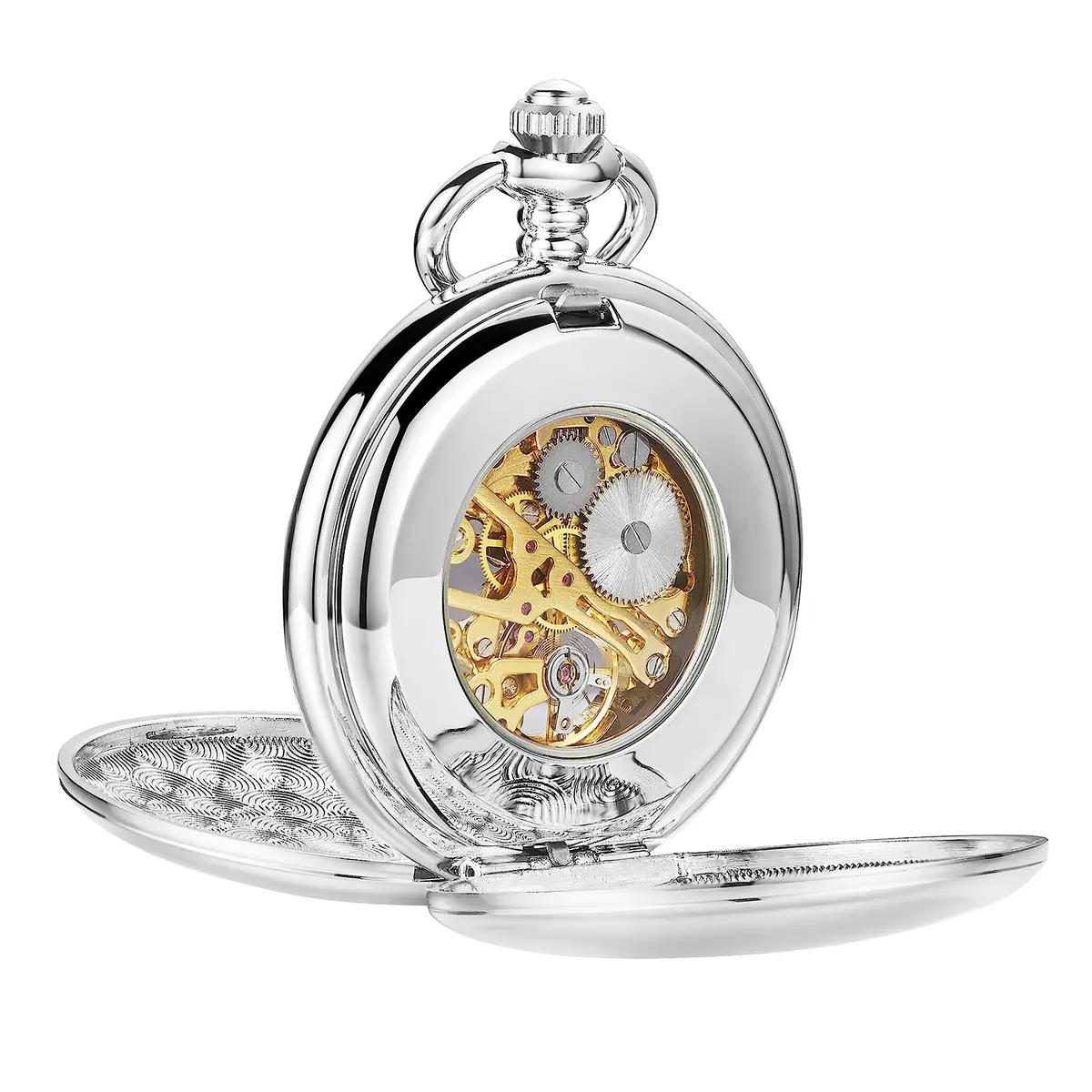 ShoppeWatch Men’s Silver Pocket Watch with Chain | Hand Winding Vintage Pocket Watch | Classic Mechanical Movement Pocketwatch | 1920s Railroad Steampunk Costume Accessory PW20 - view 3