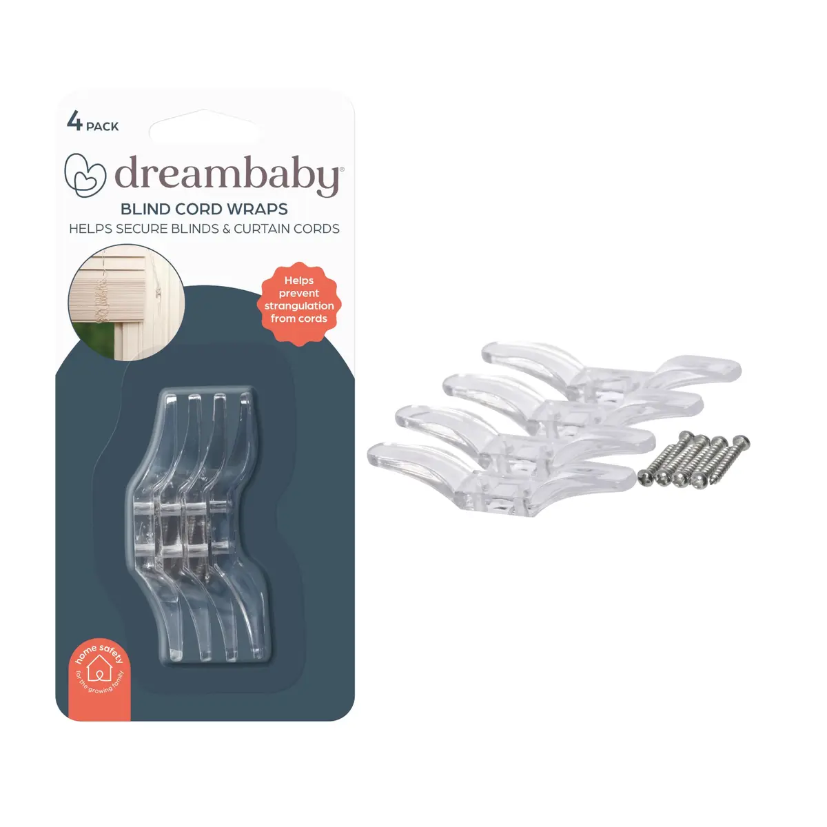 Dreambaby Blind Cord Safety Wraps for Dangling Window Cords 4 Pack | Clear Plastic Child Safety - main product image
