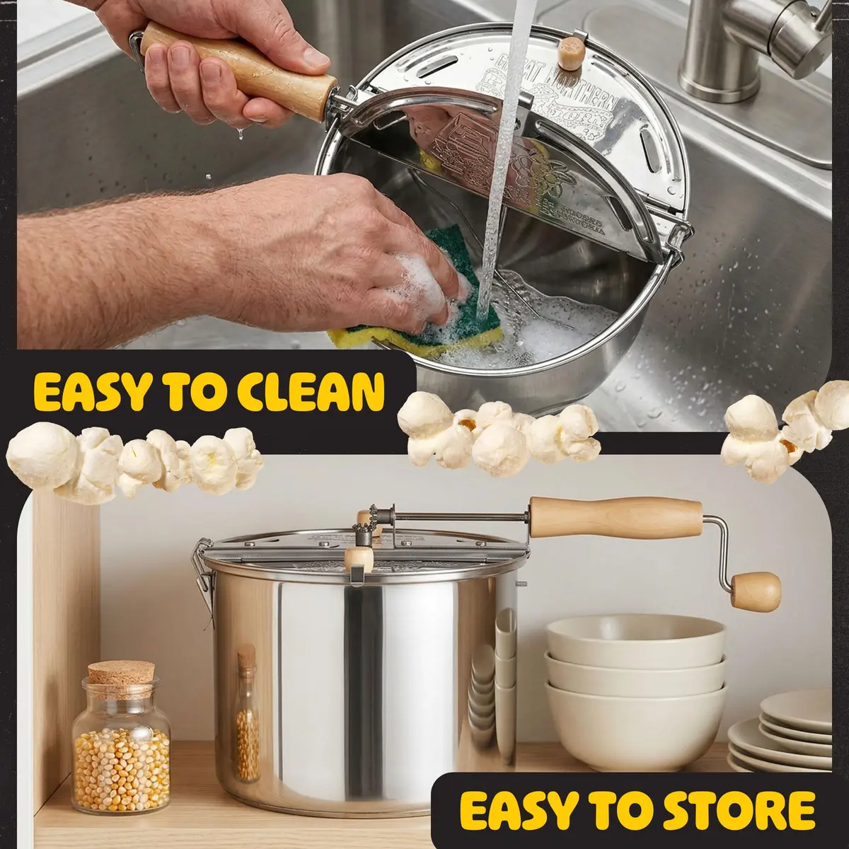 Great Northern Stovetop Popcorn Maker Silver 6.5 Quart | Makes 5 Quarts Theater-Style Popcorn - view 5