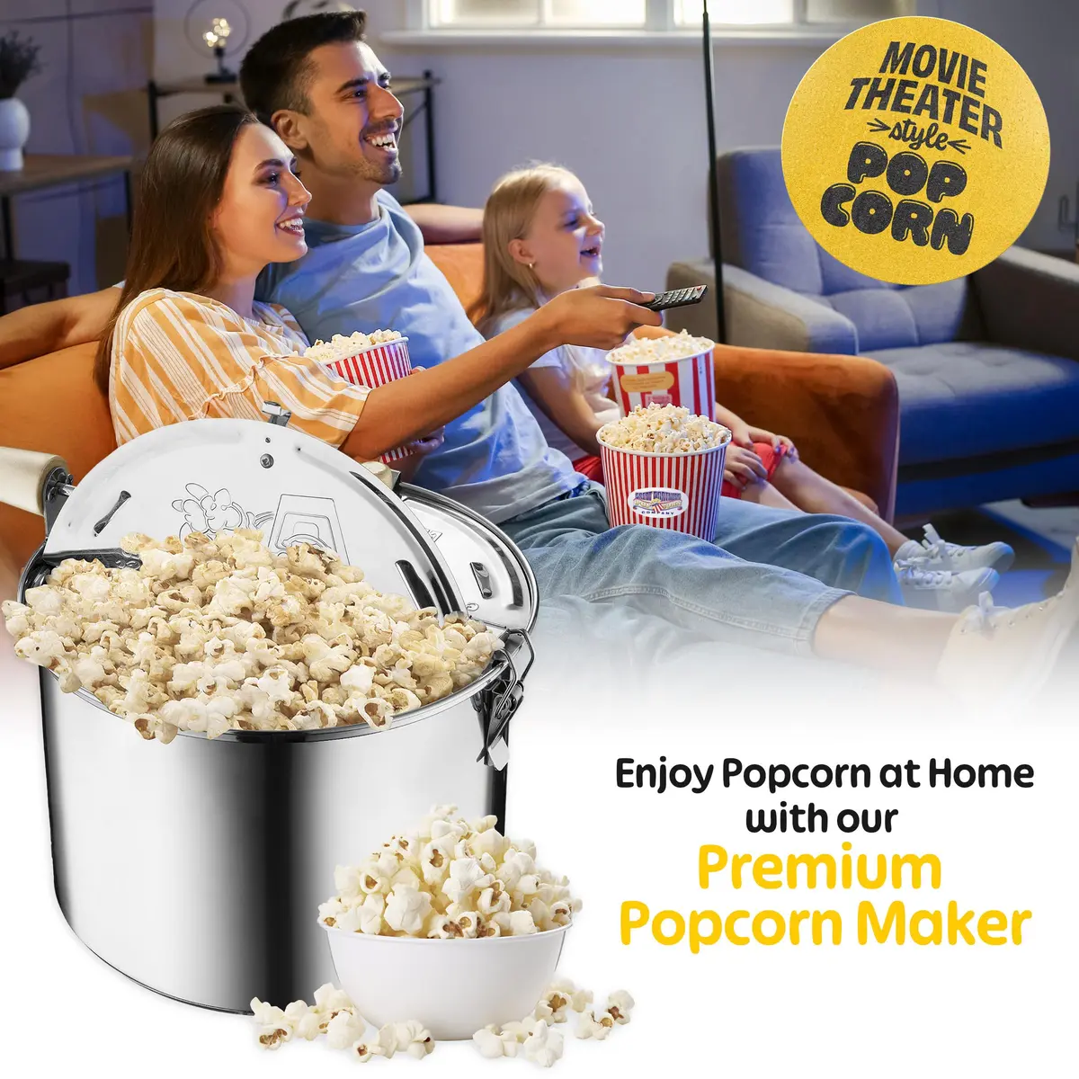 Great Northern Stovetop Popcorn Maker Silver 6.5 Quart | Makes 5 Quarts Theater-Style Popcorn - view 7