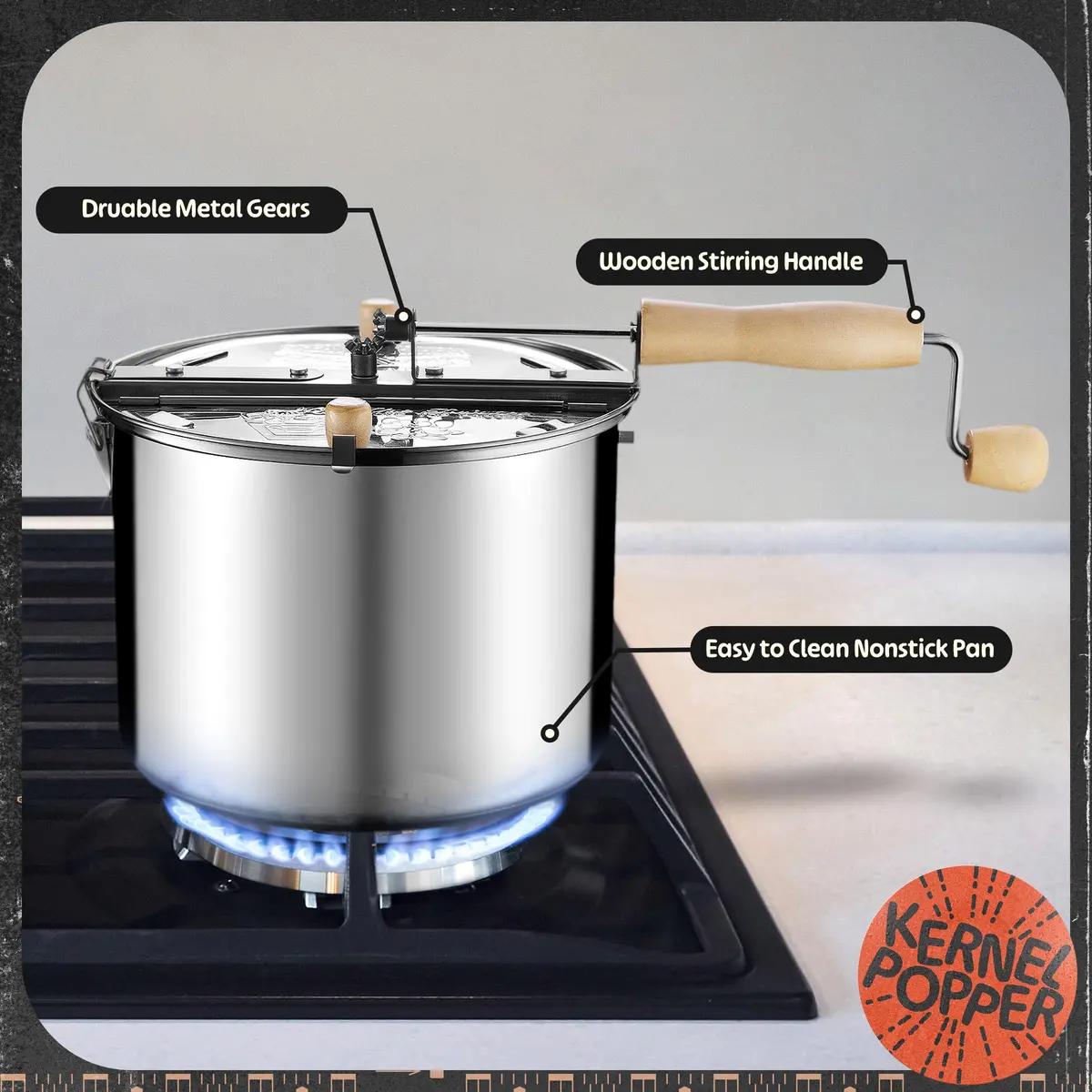 Great Northern Stovetop Popcorn Maker Silver 6.5 Quart | Makes 5 Quarts Theater-Style Popcorn - view 2