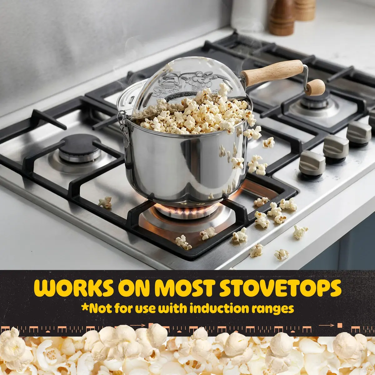 Great Northern Stovetop Popcorn Maker Silver 6.5 Quart | Makes 5 Quarts Theater-Style Popcorn - view 4