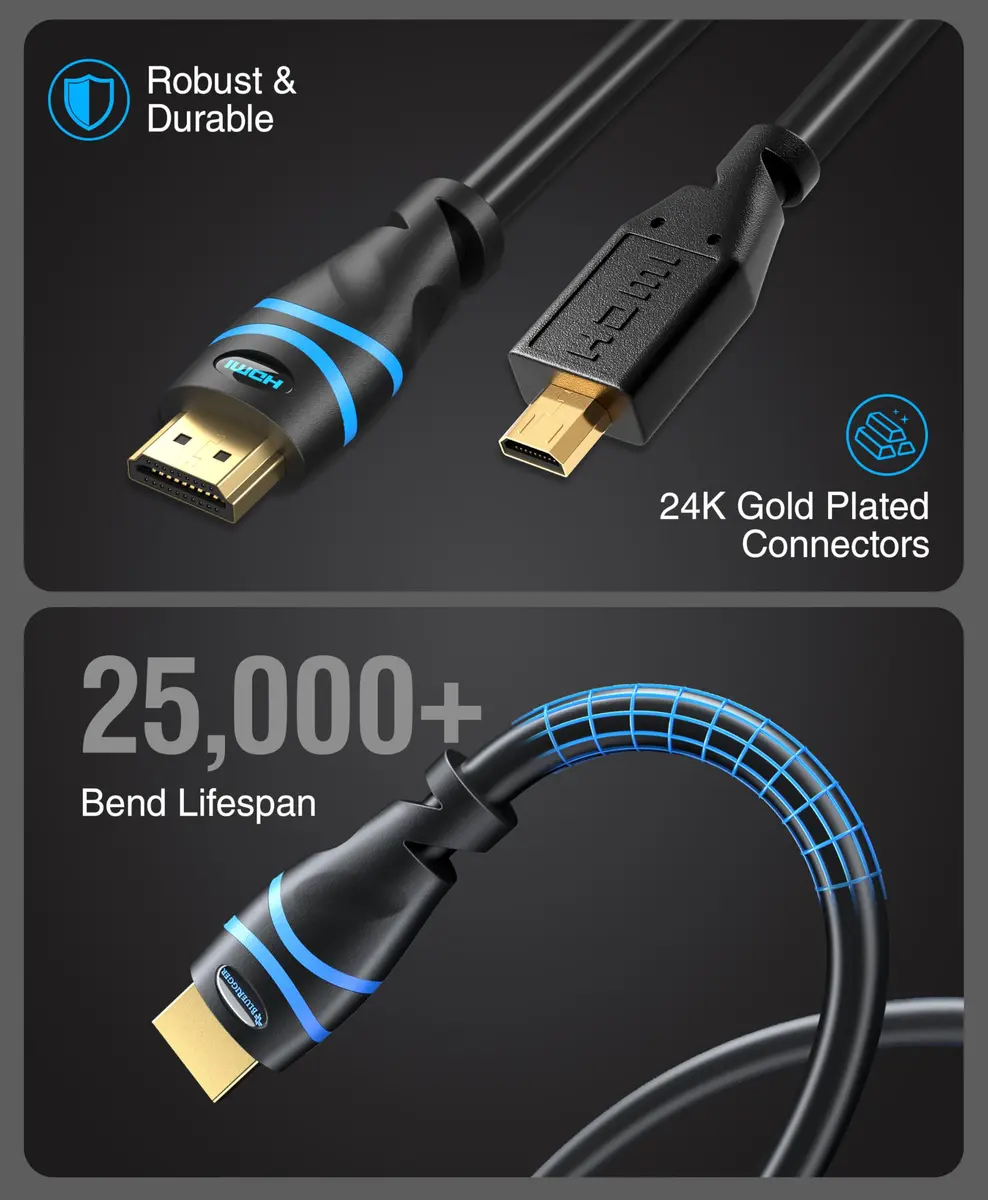 BlueRigger Micro HDMI to HDMI Cable 3.05m (10FT) | 4K@60Hz HDR, 18Gbps, ARC - view 6