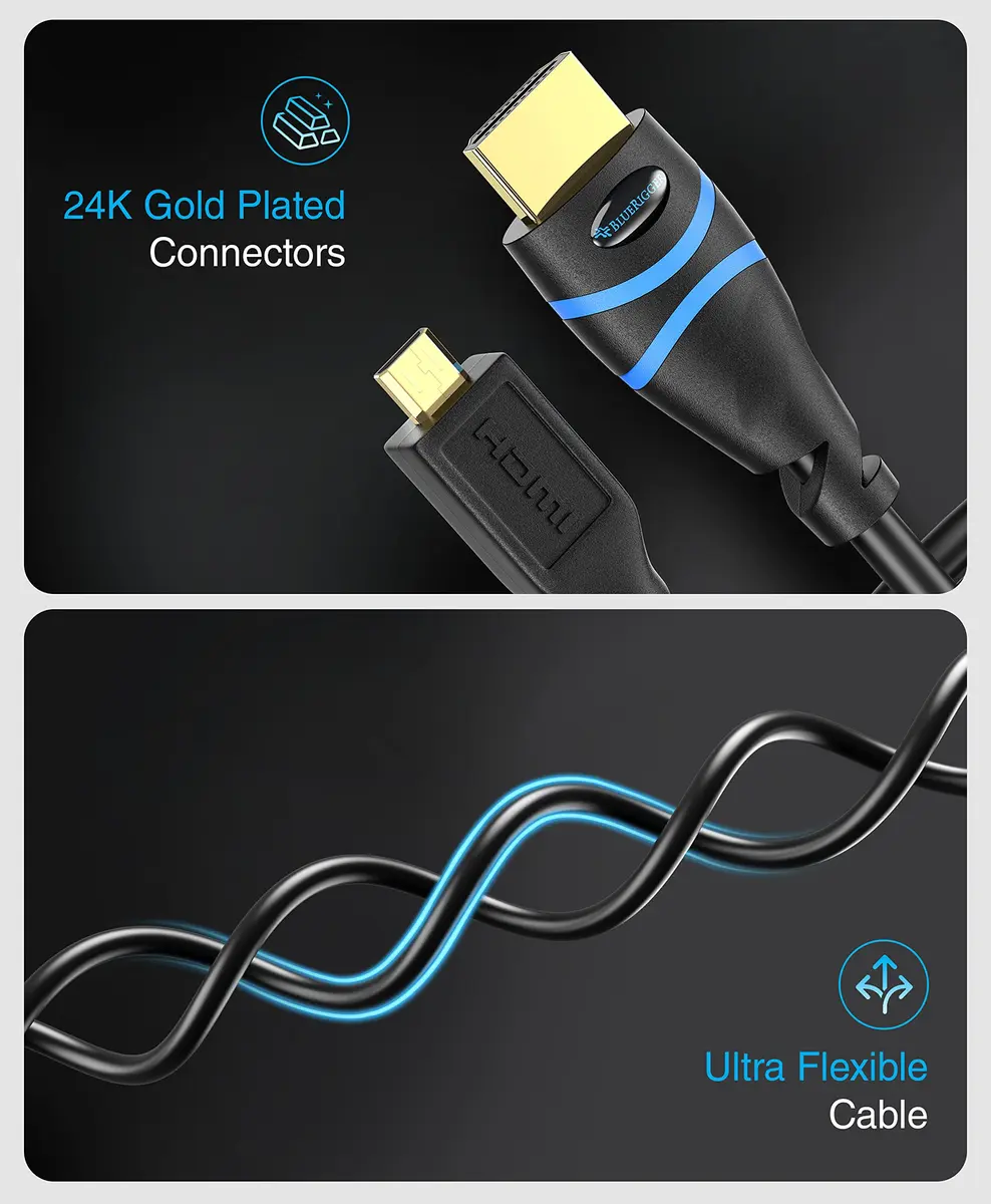BlueRigger Micro HDMI to HDMI Cable 3.05m (10FT) | 4K@60Hz HDR, 18Gbps, ARC - view 7