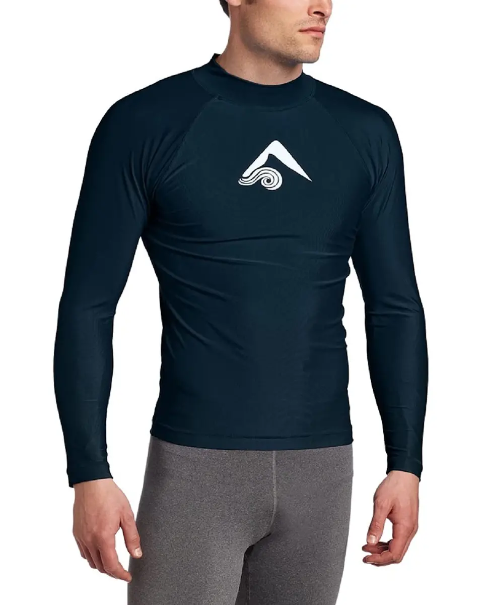 Kanu Surf Men's Long Sleeve Platinum UPF 50+ Rashguard Swim Tee, Navy, Small | UV Protection & Quick-Dry Performance - main product image