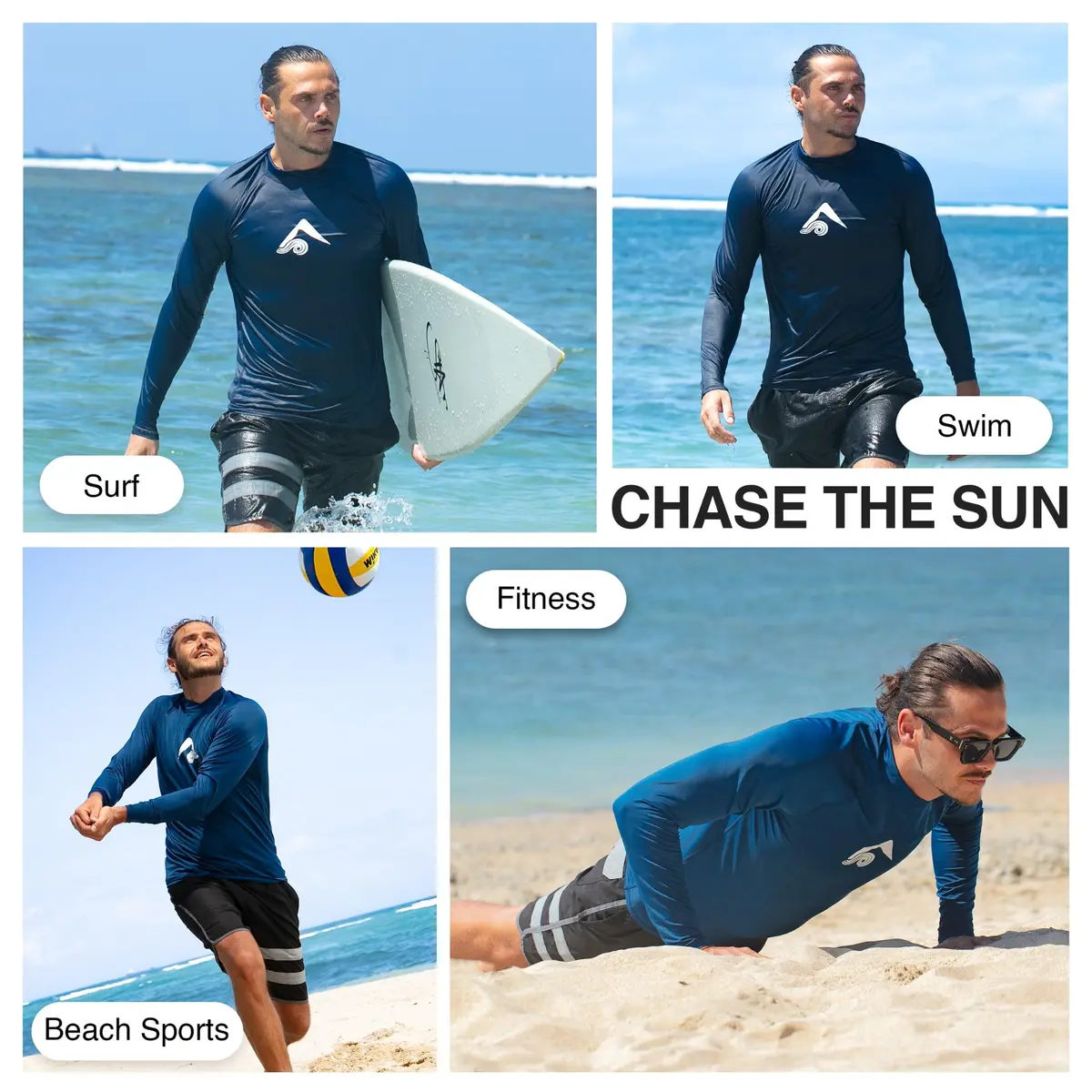 Kanu Surf Men's Long Sleeve Platinum UPF 50+ Rashguard Swim Tee, Navy, Small | UV Protection & Quick-Dry Performance - view 2
