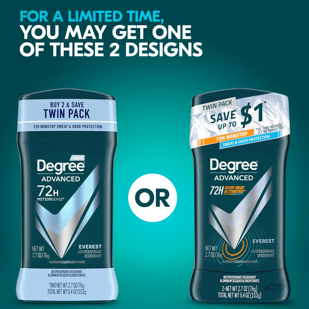 Degree Men Advanced Everest Antiperspirant Deodorant Stick 156 g (5.4 oz) | 72-Hour Sweat & Odor Protection - view 2