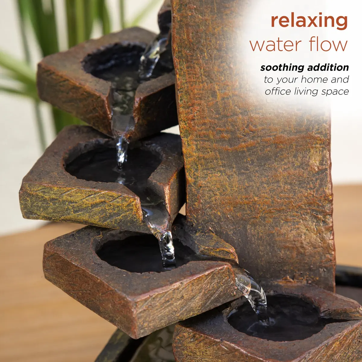 Alpine Corporation TT8000 Indoor/Outdoor Tiered Stone Fountain 11" | Tranquil Waterfall with Mini Plant Holder - view 5
