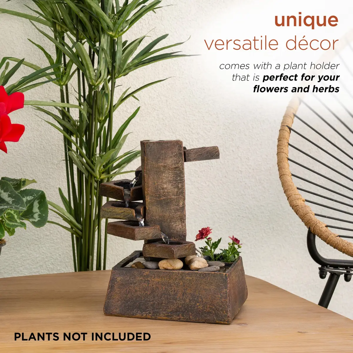 Alpine Corporation TT8000 Indoor/Outdoor Tiered Stone Fountain 11" | Tranquil Waterfall with Mini Plant Holder - view 2