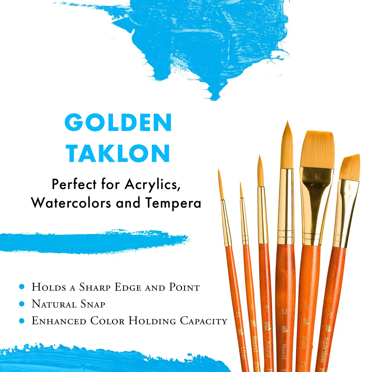Princeton Art & Brush Company 9153 RealValue 6-Piece Synthetic Gold Taklon Brush Set | For All Media - view 4