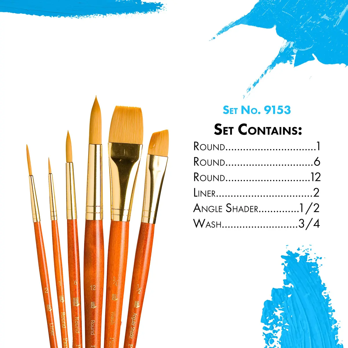 Princeton Art & Brush Company 9153 RealValue 6-Piece Synthetic Gold Taklon Brush Set | For All Media - view 3