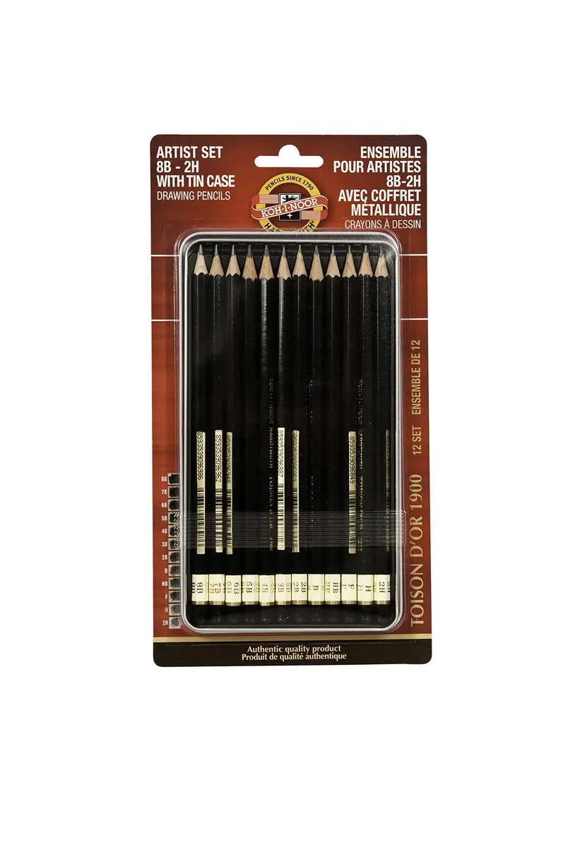 Koh-I-Noor Artist Drawing Pencil Set 12 Pencils | Graphite, 8B-2H, in Tin & Blister, Made in Czech Republic - main product image