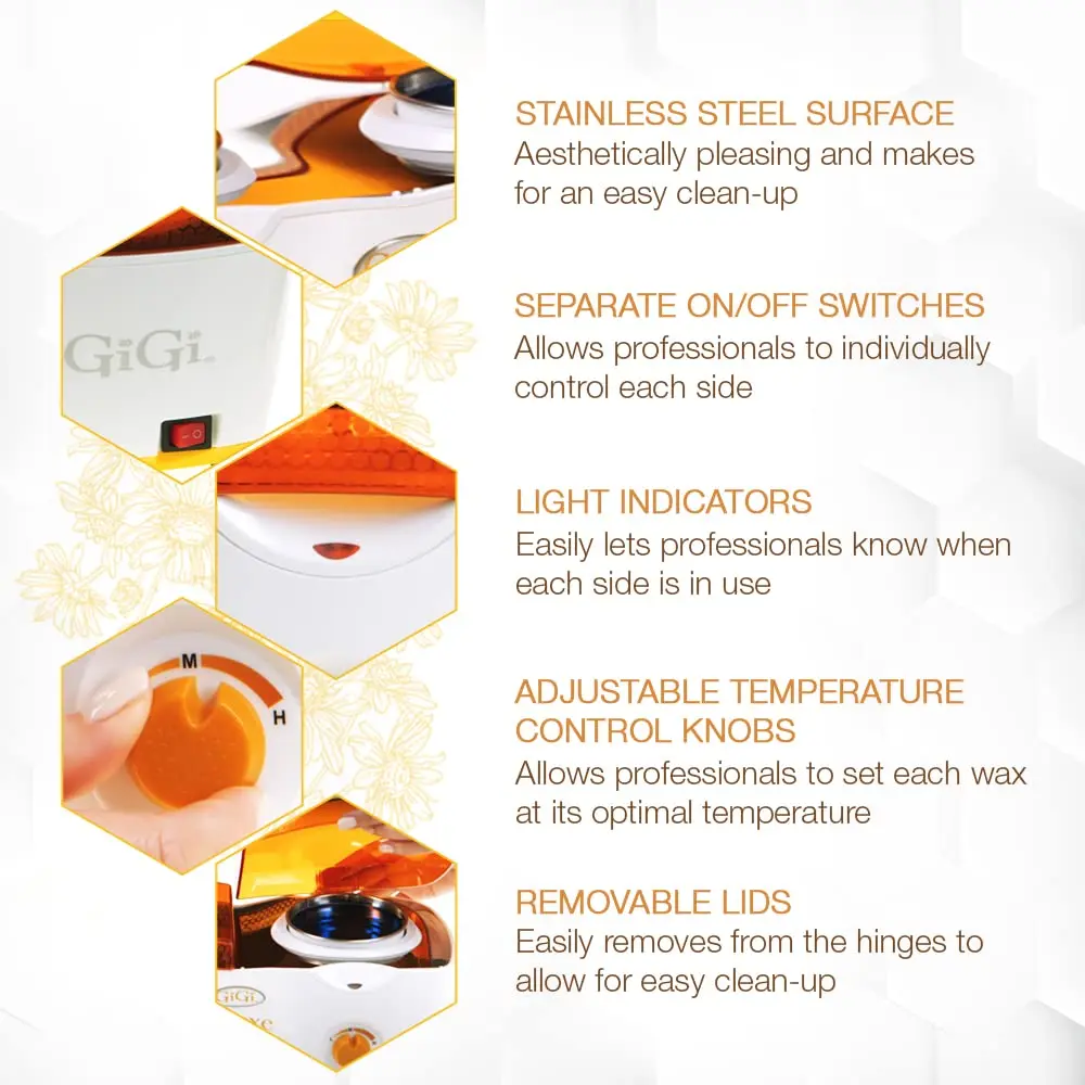 GiGi Deluxe Double Wax Warmer - Hair Removal Kit, Dual Pot, Adjustable Temp, 14 oz (2) Can | Salon & Home Use - view 3