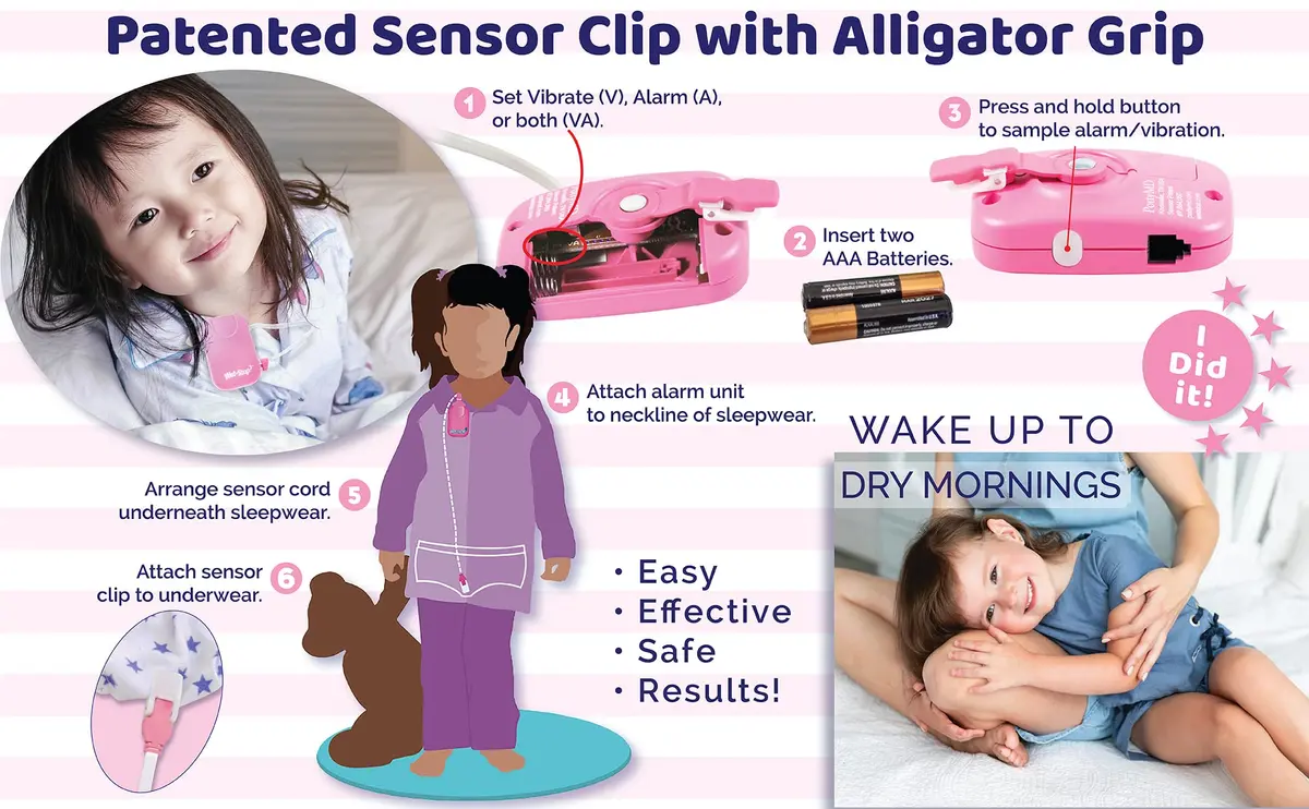 Wet-Stop 3 Bedwetting Enuresis Alarm with Loud Sound and Strong Vibration for Boys or Girls, Proven Solution for Bedwetters (Pink) | Clinically Proven Enuresis Solution - view 5