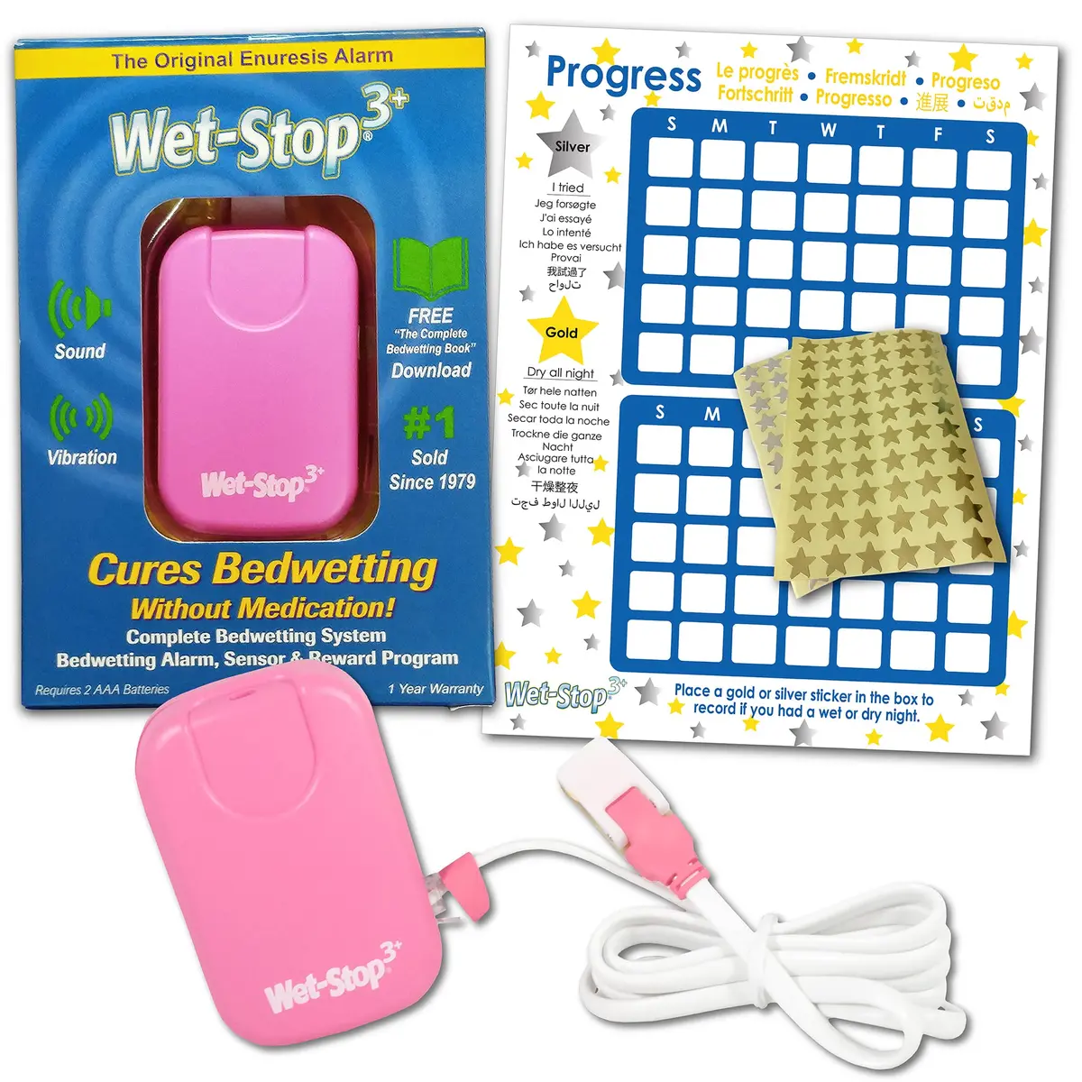 Wet-Stop 3 Bedwetting Enuresis Alarm with Loud Sound and Strong Vibration for Boys or Girls, Proven Solution for Bedwetters (Pink) | Clinically Proven Enuresis Solution - view 2