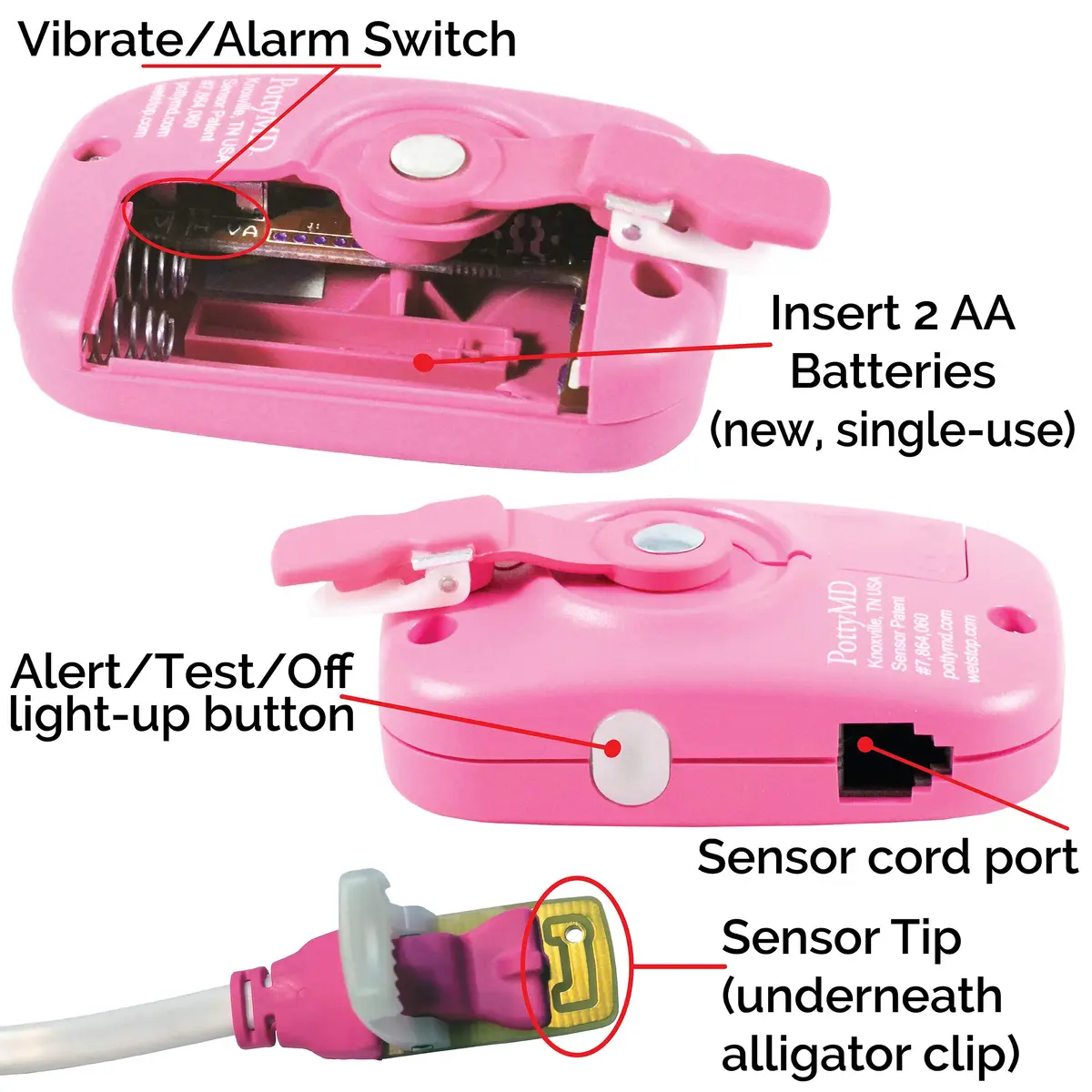 Wet-Stop 3 Bedwetting Enuresis Alarm with Loud Sound and Strong Vibration for Boys or Girls, Proven Solution for Bedwetters (Pink) | Clinically Proven Enuresis Solution - view 3