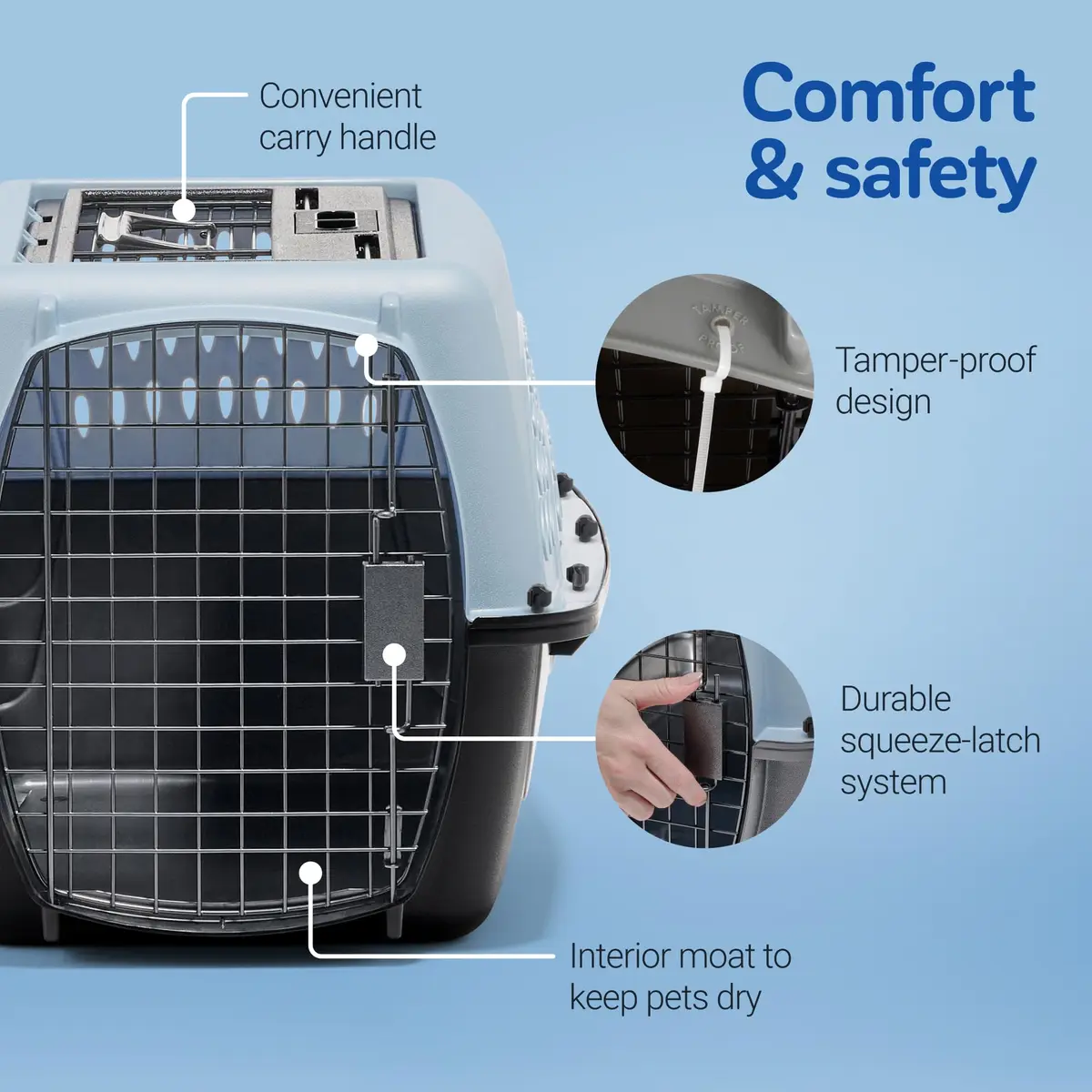 Petmate Two Door Plastic Pet Kennel for Small Dogs and Cats, 24in, Blue | Airline Approved Travel Carrier - view 5