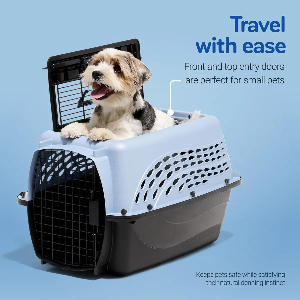 Petmate Two Door Plastic Pet Kennel for Small Dogs and Cats, 24in, Blue | Airline Approved Travel Carrier - view 3