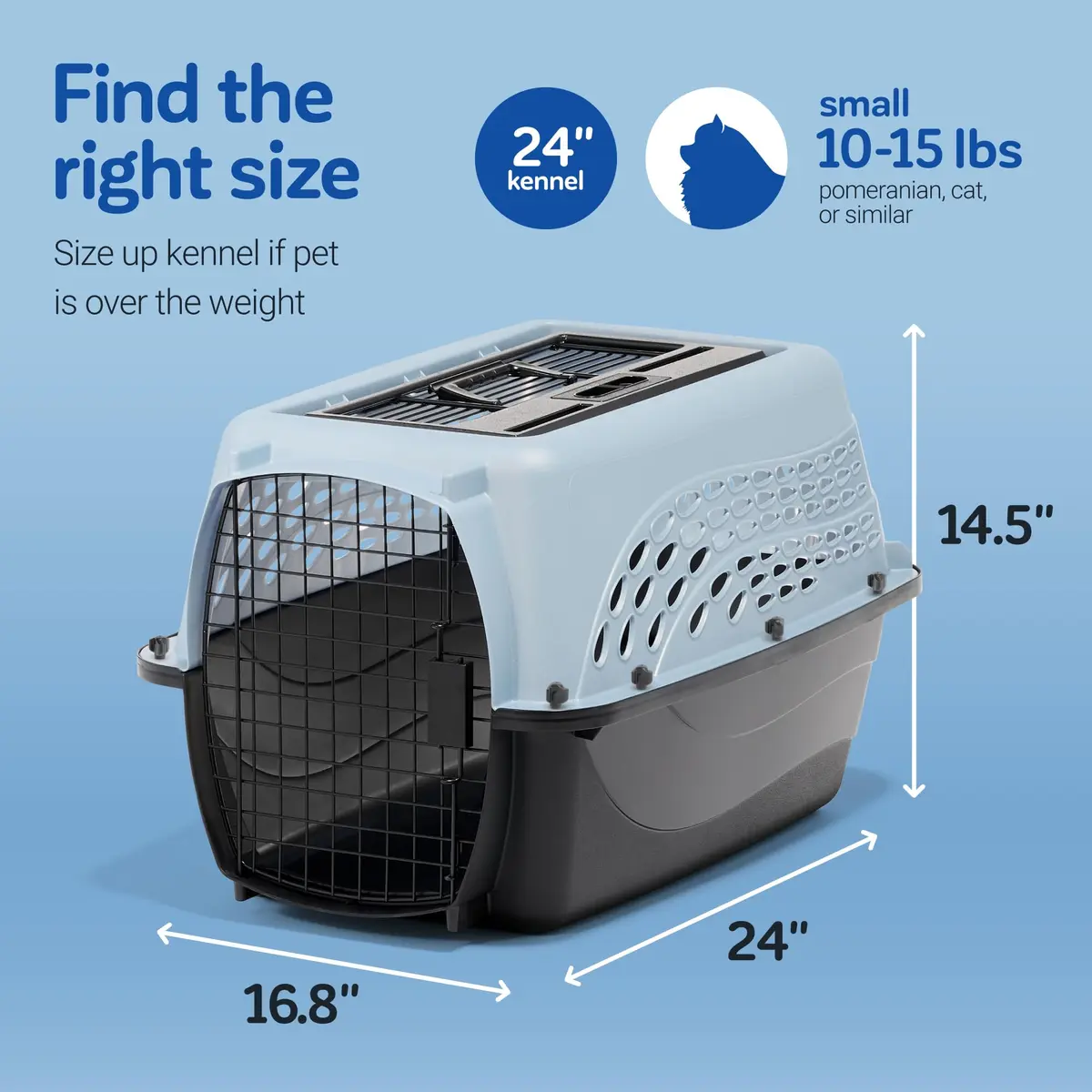 Petmate Two Door Plastic Pet Kennel for Small Dogs and Cats, 24in, Blue | Airline Approved Travel Carrier - view 4