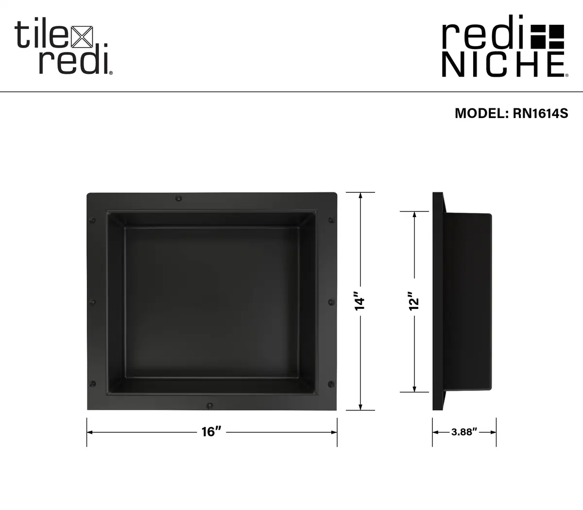 Tile Redi USA Niche Single Recessed Shower Shelf – Black, 16-Inch Width x 14-Inch Height x 4-Inch Depth - view 5