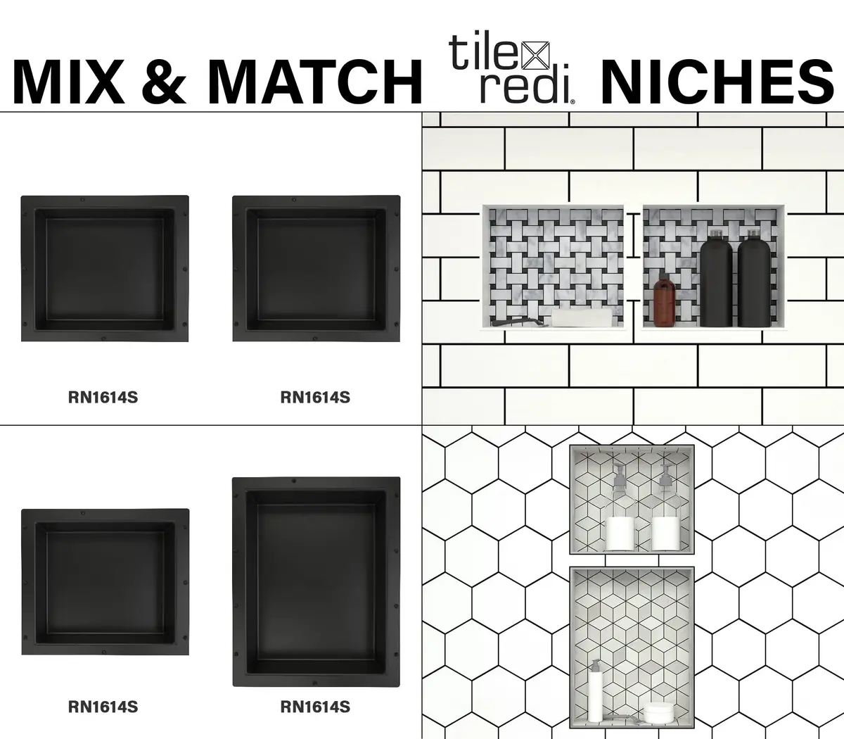 Tile Redi USA Niche Single Recessed Shower Shelf – Black, 16-Inch Width x 14-Inch Height x 4-Inch Depth - view 6