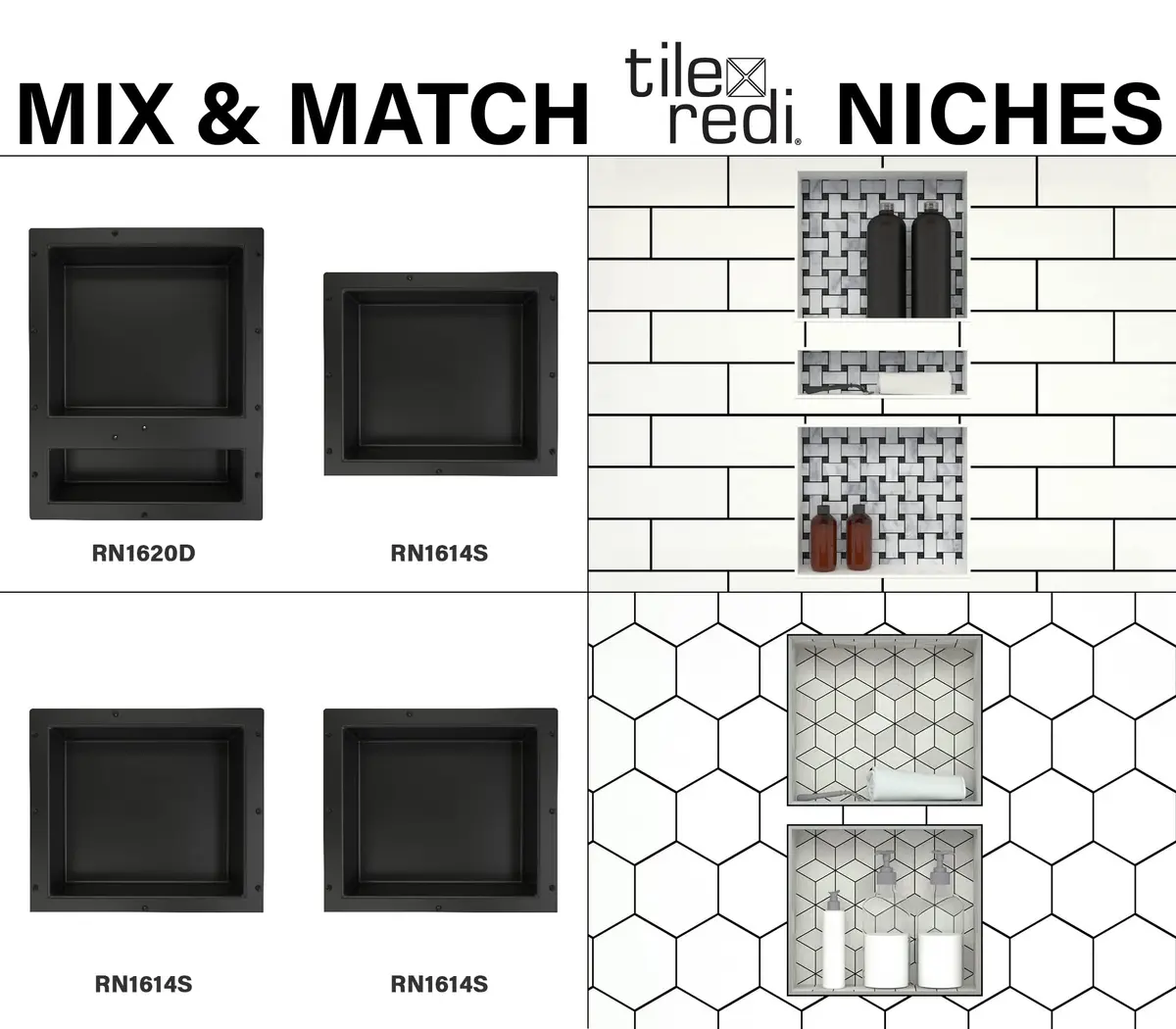 Tile Redi USA Niche Single Recessed Shower Shelf – Black, 16-Inch Width x 14-Inch Height x 4-Inch Depth - view 7