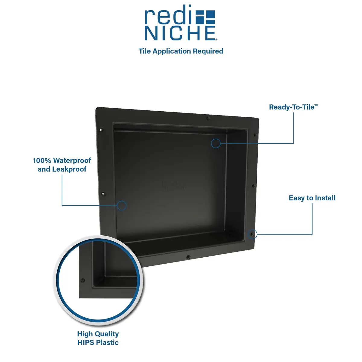 Tile Redi USA Niche Single Recessed Shower Shelf – Black, 16-Inch Width x 14-Inch Height x 4-Inch Depth - view 2