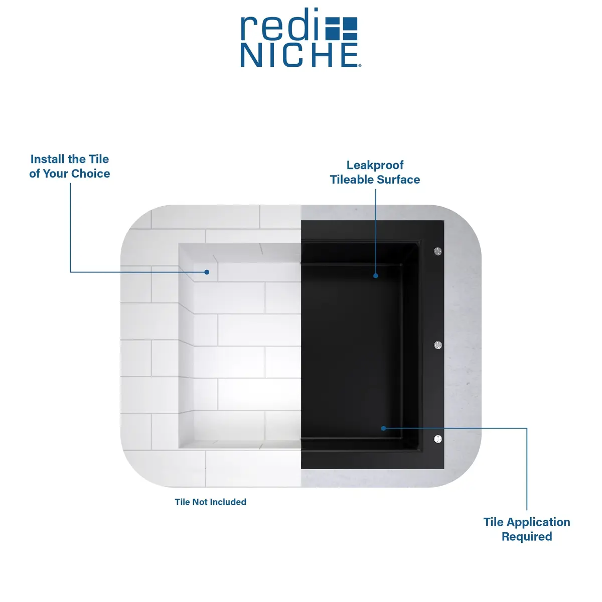 Tile Redi USA Niche Single Recessed Shower Shelf – Black, 16-Inch Width x 14-Inch Height x 4-Inch Depth - view 3