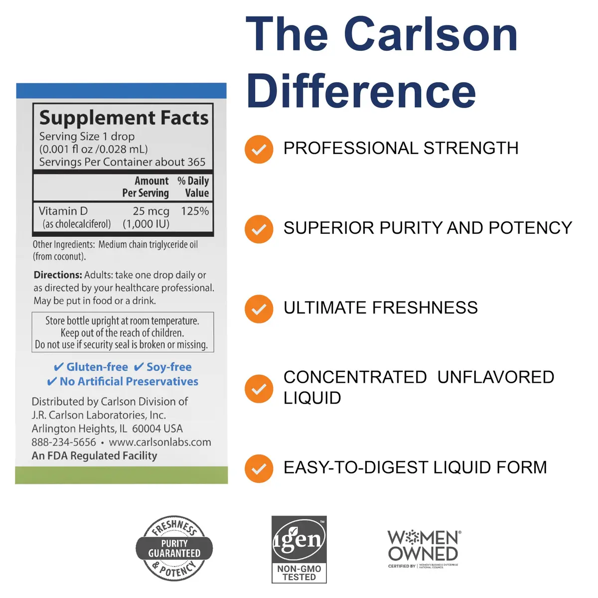 Carlson Super Daily D3 25 mcg | 365 Drops for Bone & Immune Support - view 2