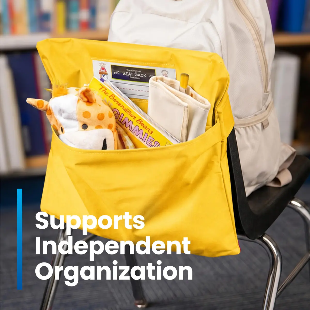Seat Sack Student Chair Storage Pocket 15" Yellow | Classroom Organizer for Student Desks - view 4