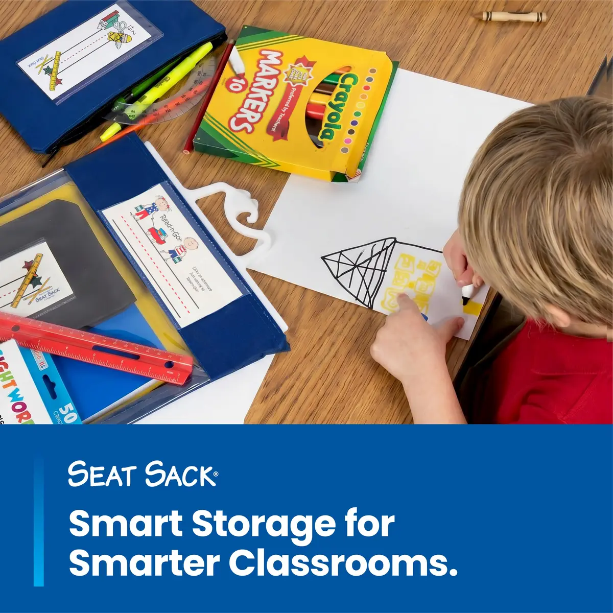Seat Sack Student Chair Storage Pocket 15" Yellow | Classroom Organizer for Student Desks - view 8