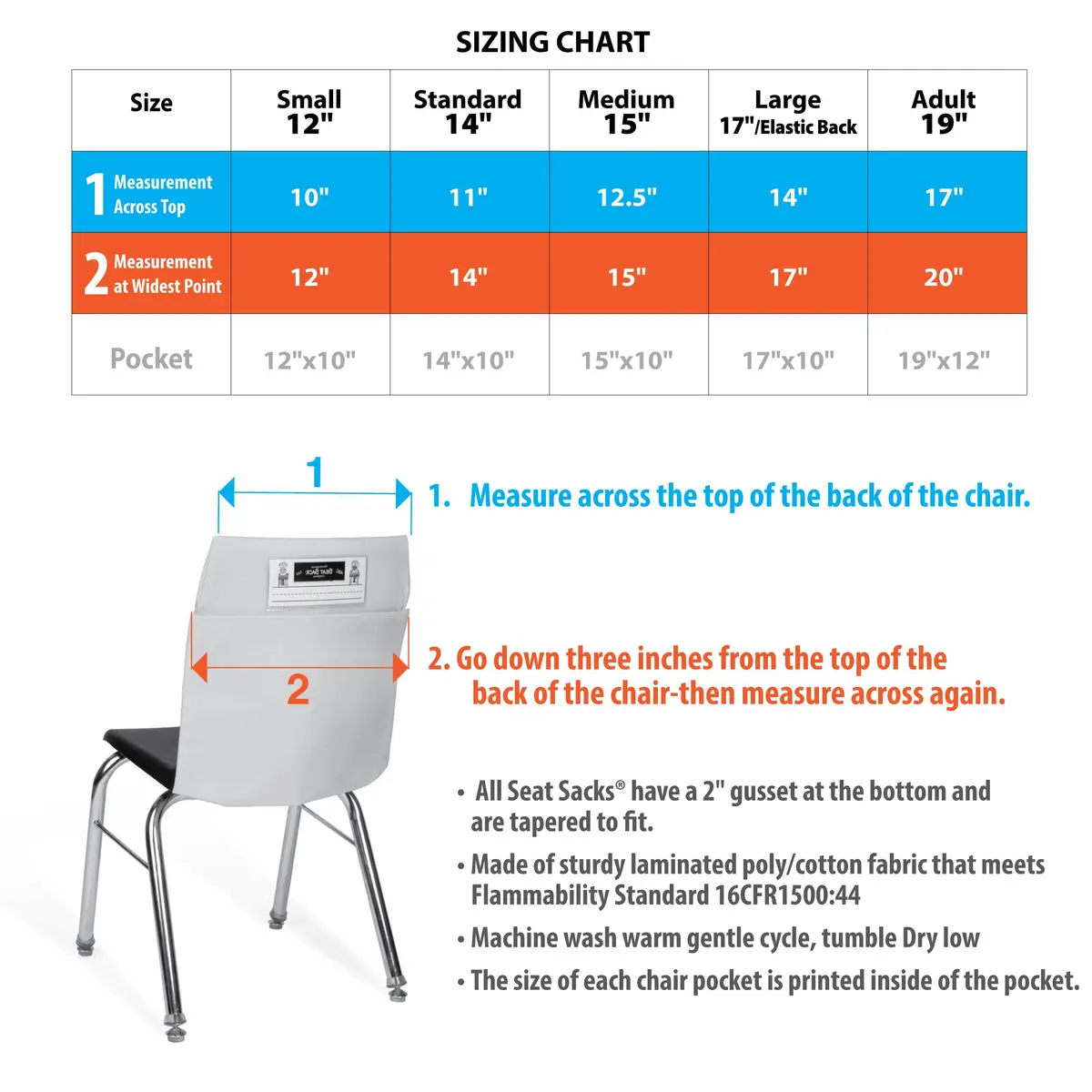 Seat Sack Student Chair Storage Pocket - 15" | Durable Over-the-Chair Organizer for Classrooms - view 2