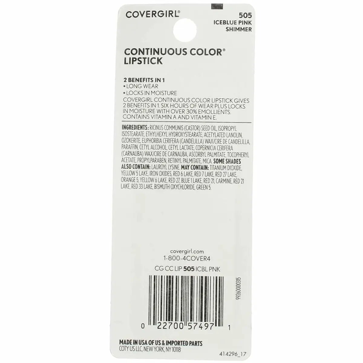 COVERGIRL Continuous Color Lipstick Iceblue Pink 505 | Moisture & Hours of Wear (110 characters) - view 4