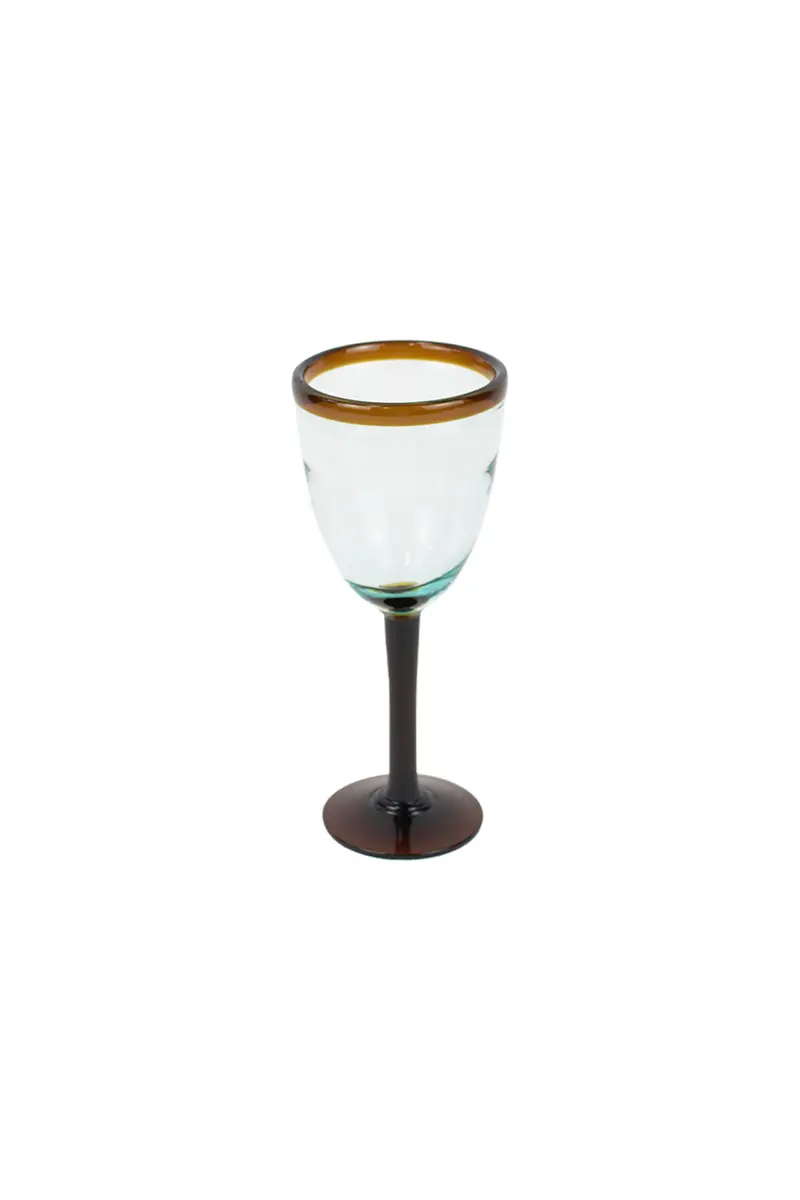 KALALOU Hand Blown Recycled Glass Wine Glasses with Amber Rim, 237ml (8 Fl Oz) Set of 6 | Artisanal Colombian Glassware - view 3