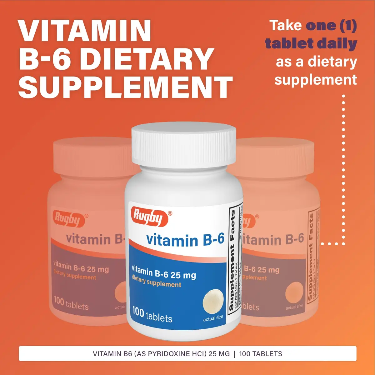 Rugby Vitamin B-6 Tablets - 25mg of Vitamin B6 | Dietary Supplement for Adults - view 3