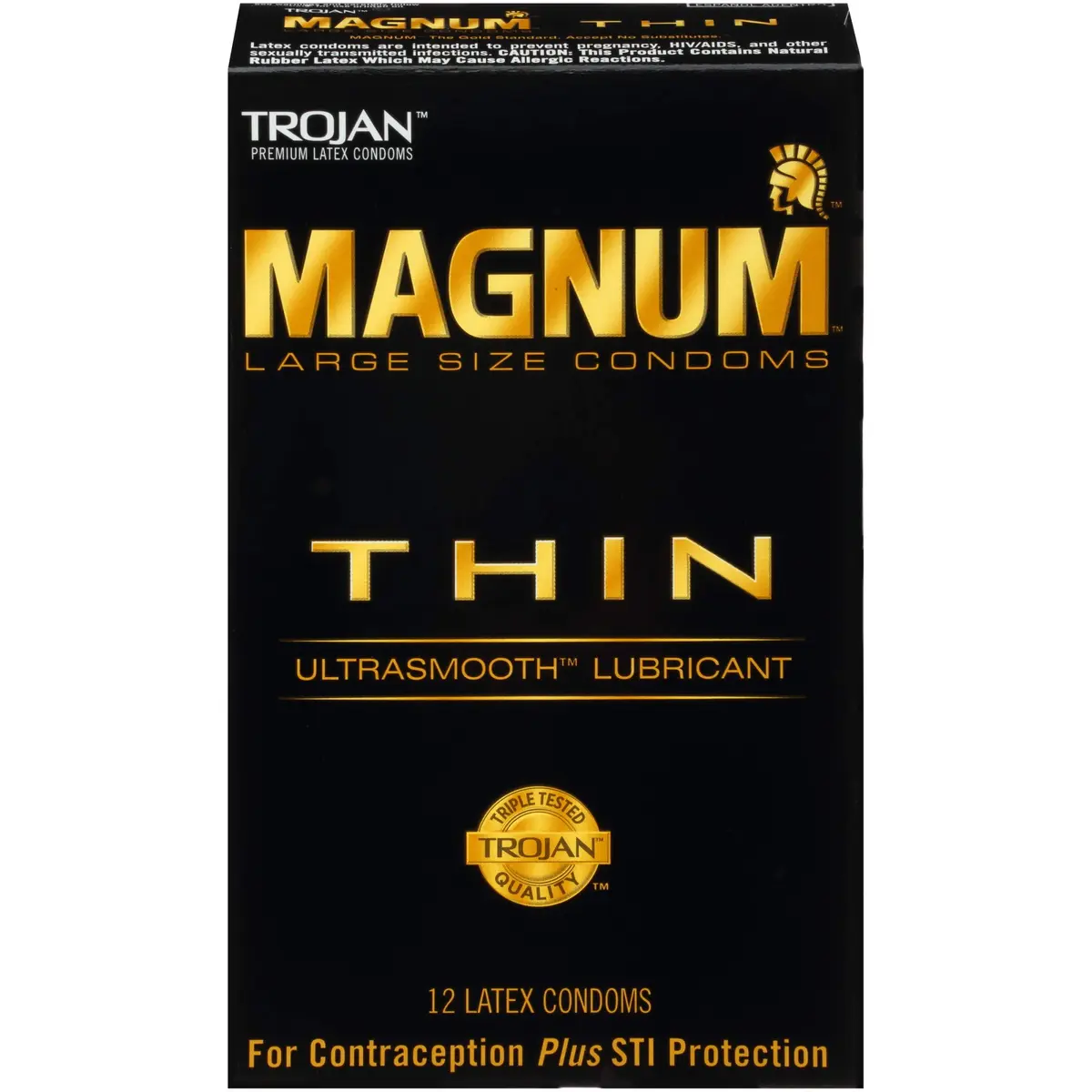 Trojan Magnum Thin Large Size Condoms 12 Count | Natural Feel & Secure Fit with UltraSmooth Lubricant - main product image